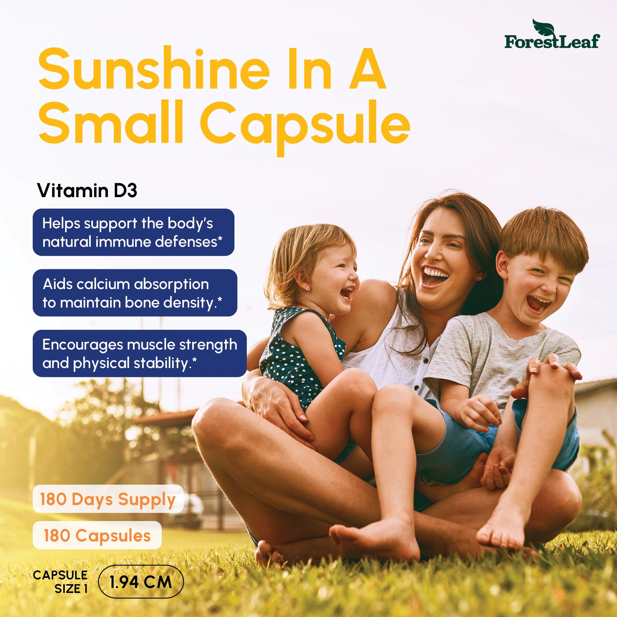 ForestLeaf vitamin d3 label close-up showing high potency 10,000 IU.