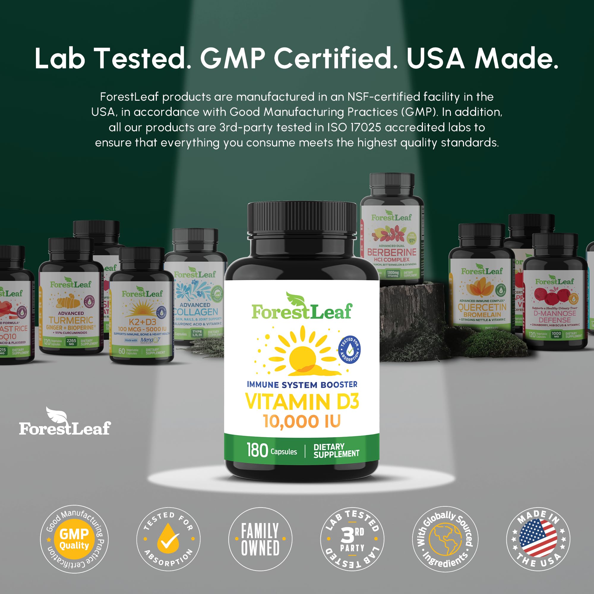 ForestLeaf vegetarian-friendly capsules suitable for daily vitamin D intake.