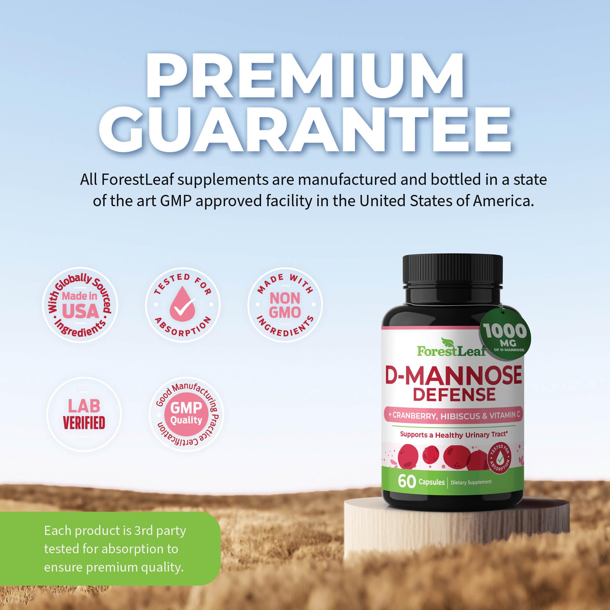 ForestLeaf D-Mannose bottle on a clean surface for daily use.