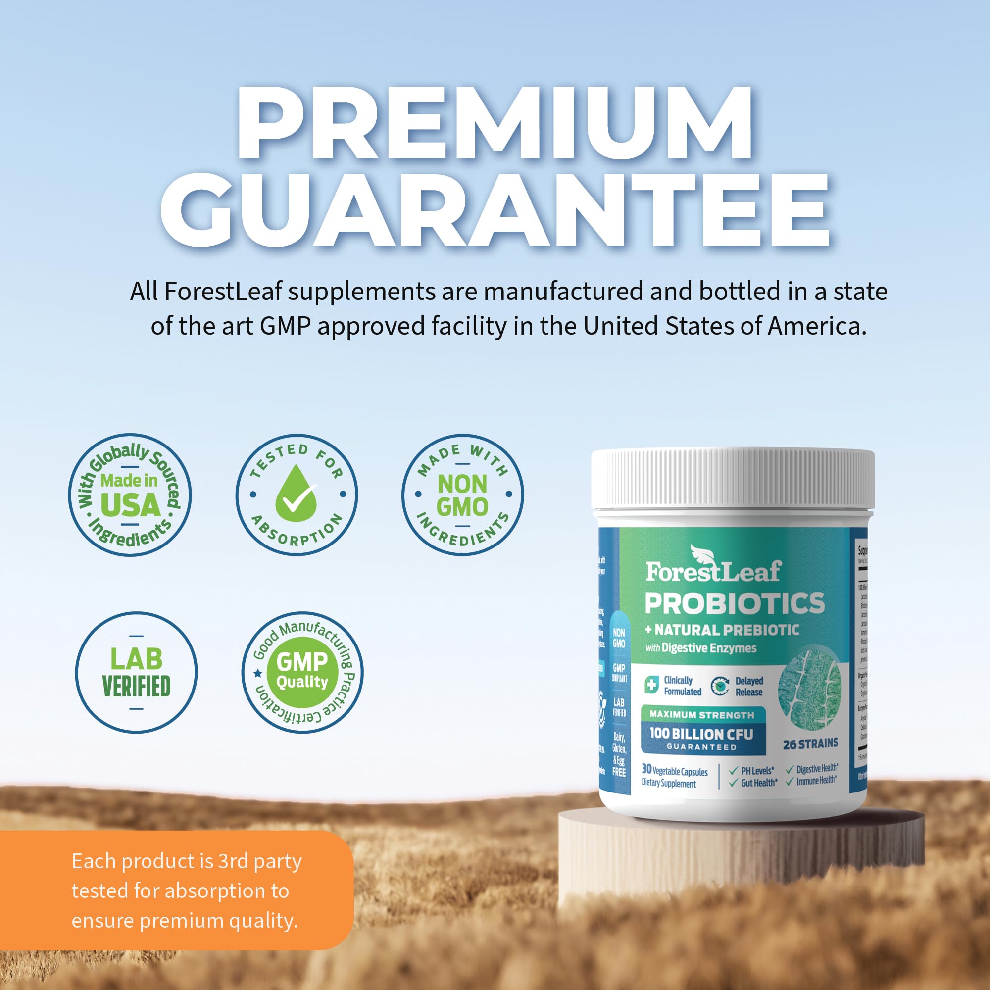 ForestLeaf GMP-certified lab-tested probiotic ensuring purity and potency.
