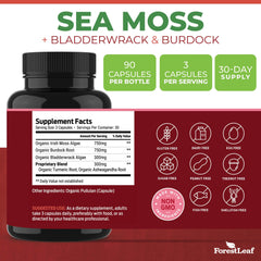 ForestLeaf label details highlight organic certification and sea moss blend