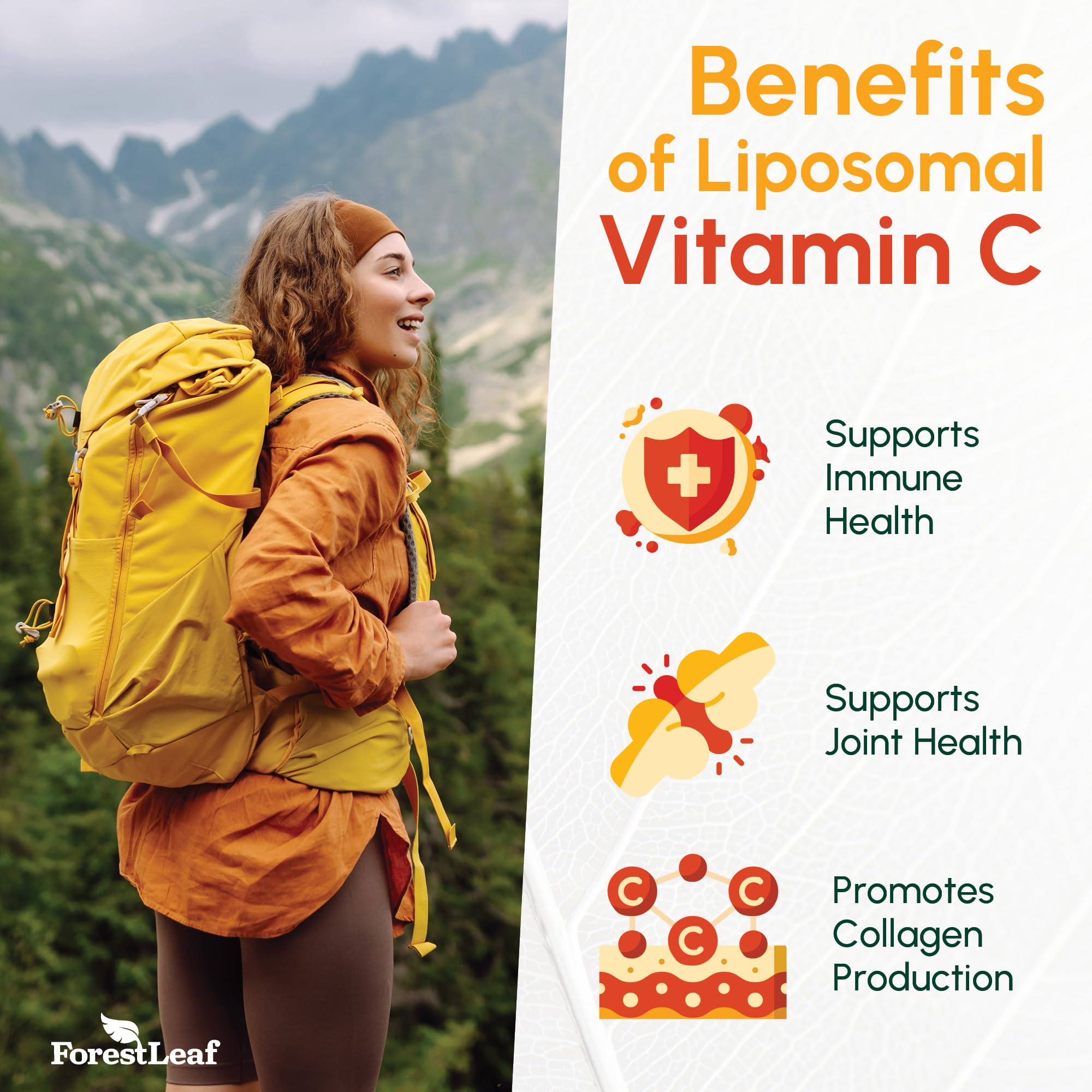ForestLeaf Liposomal Vitamin C 1000mg label closeup shows ingredients
