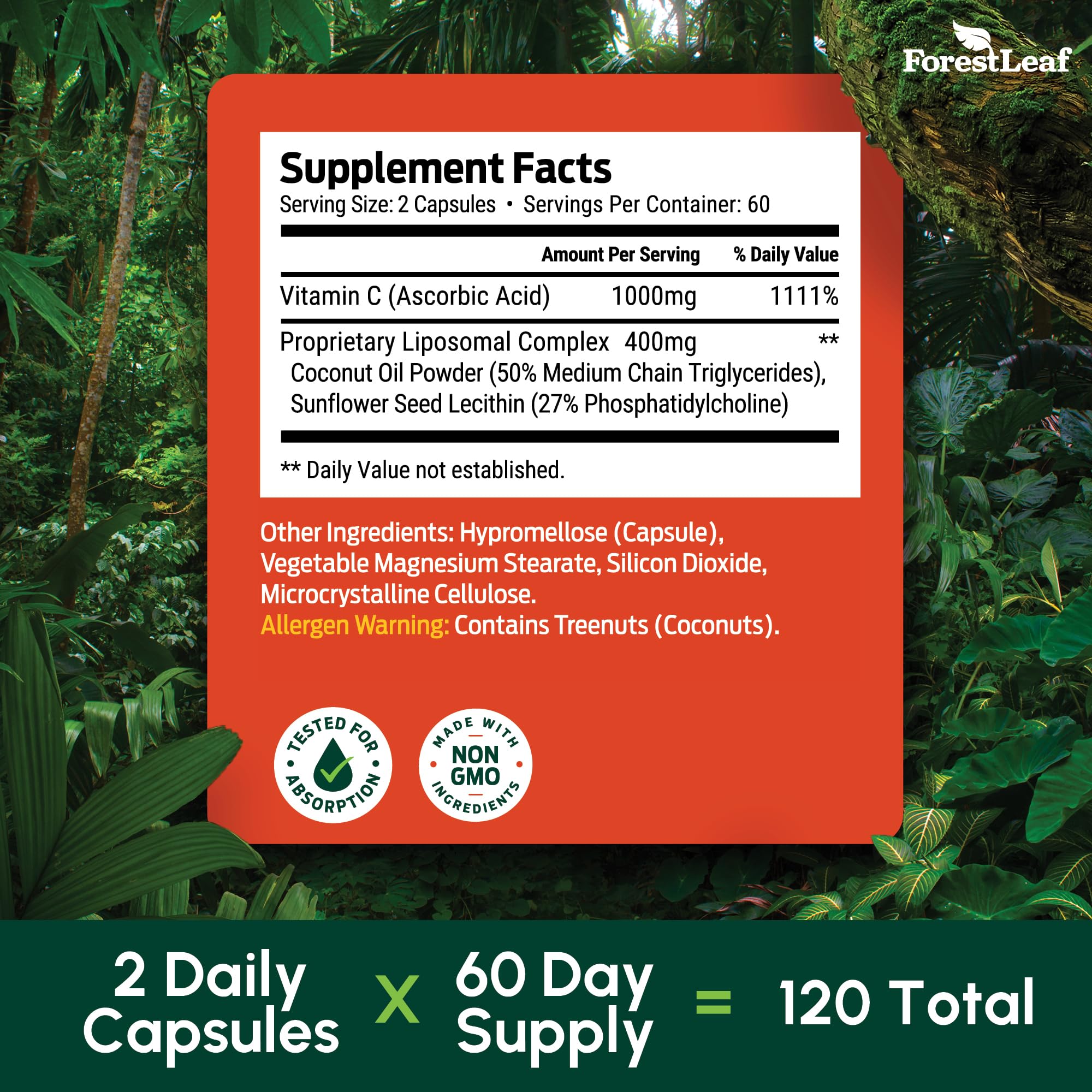 ForestLeaf Liposomal Vitamin C 1000mg vegan softgels for supplementation