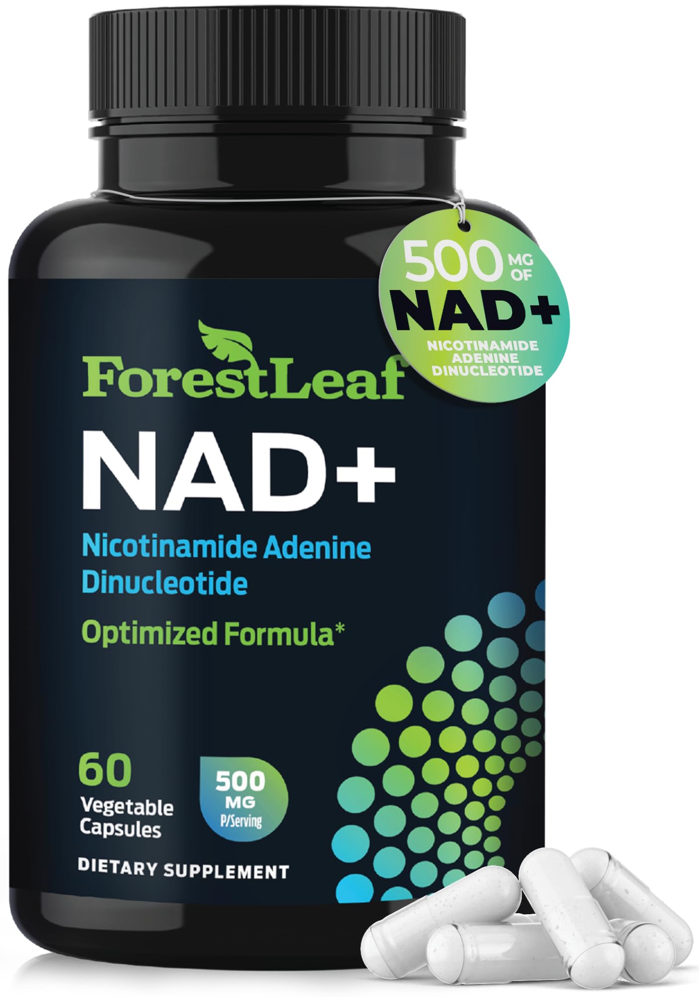 ForestLeaf NAD+ bottle ready for daily energy support.