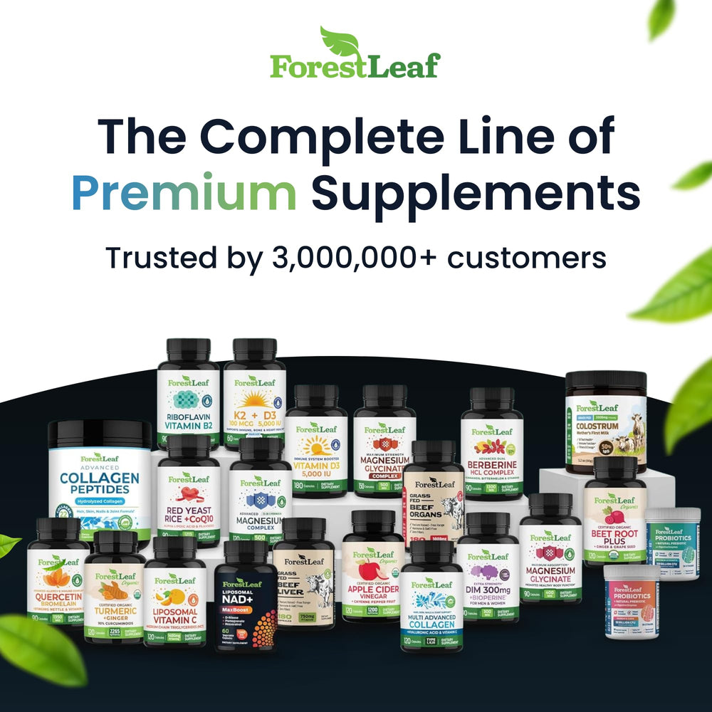 Vegetarian-friendly NAD+ capsule from ForestLeaf on white surface.