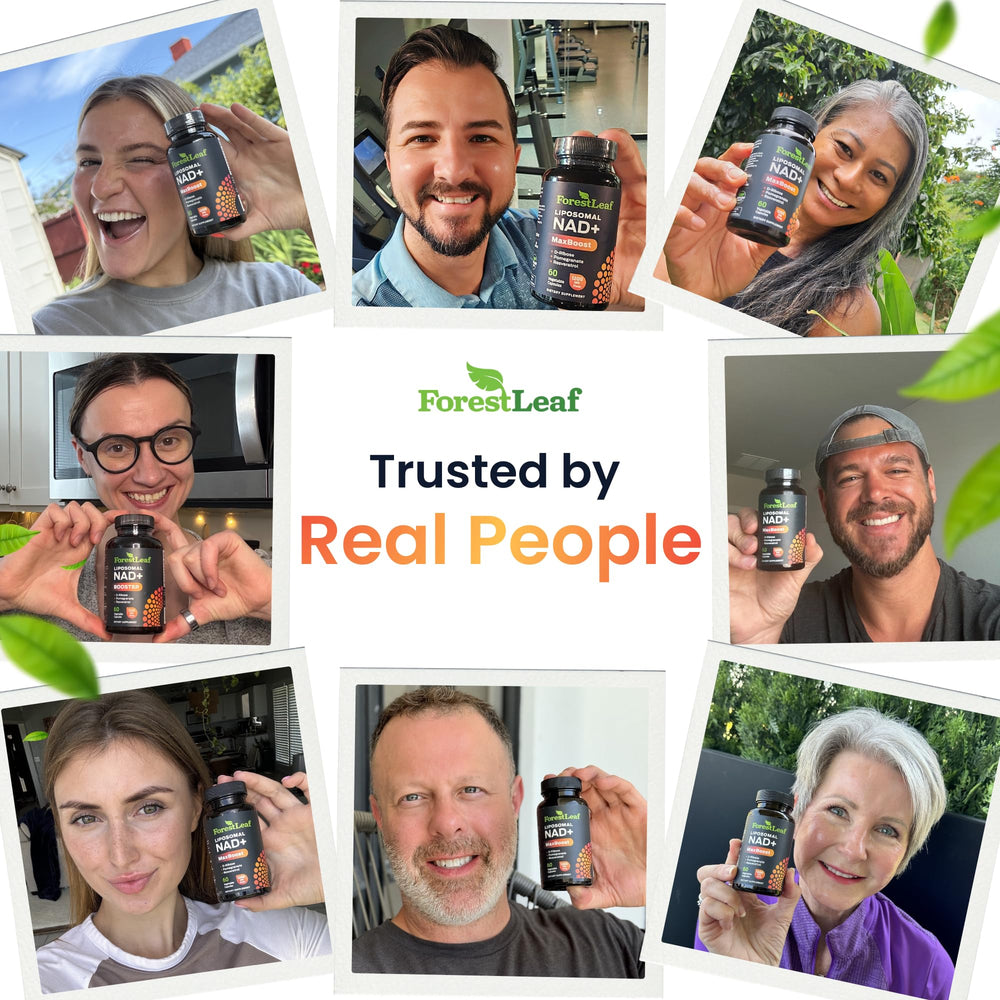 ForestLeaf NAD+ Resveratrol capsules on shelf for everyday use.