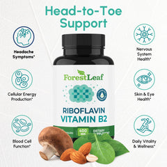 Close-up of ForestLeaf riboflavin 400mg capsules.
