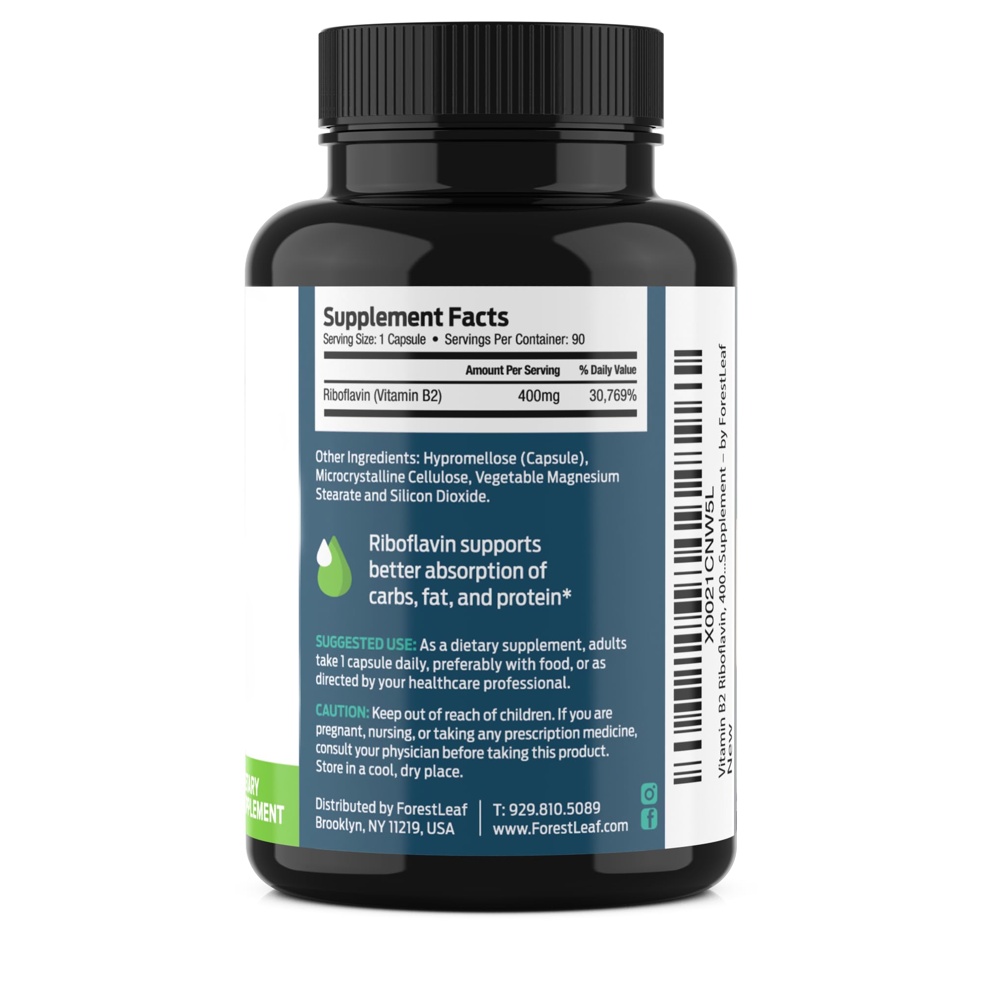 ForestLeaf Vitamin B2 bottle promoting daily wellness.