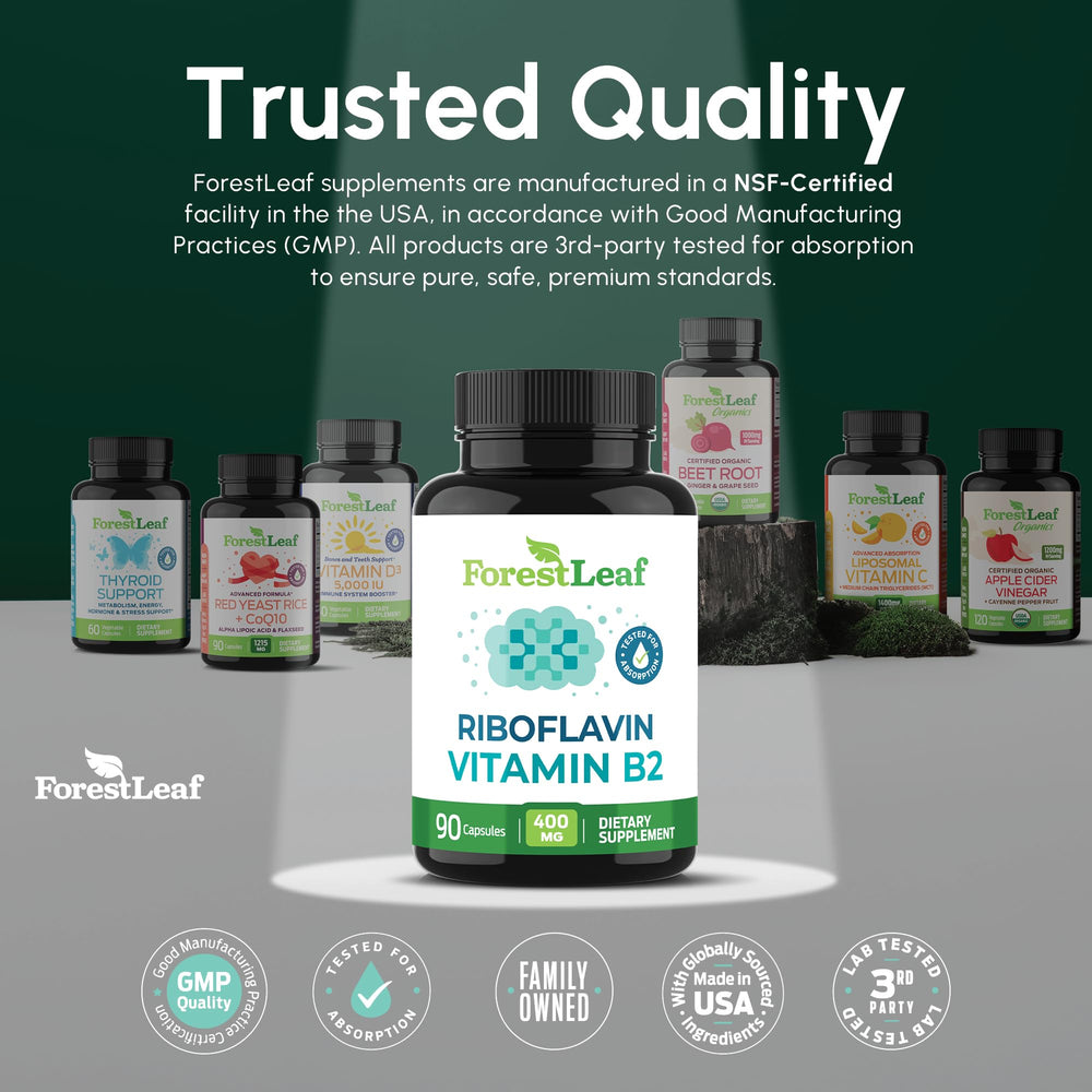 ForestLeaf B2 400mg capsules for energy metabolism.