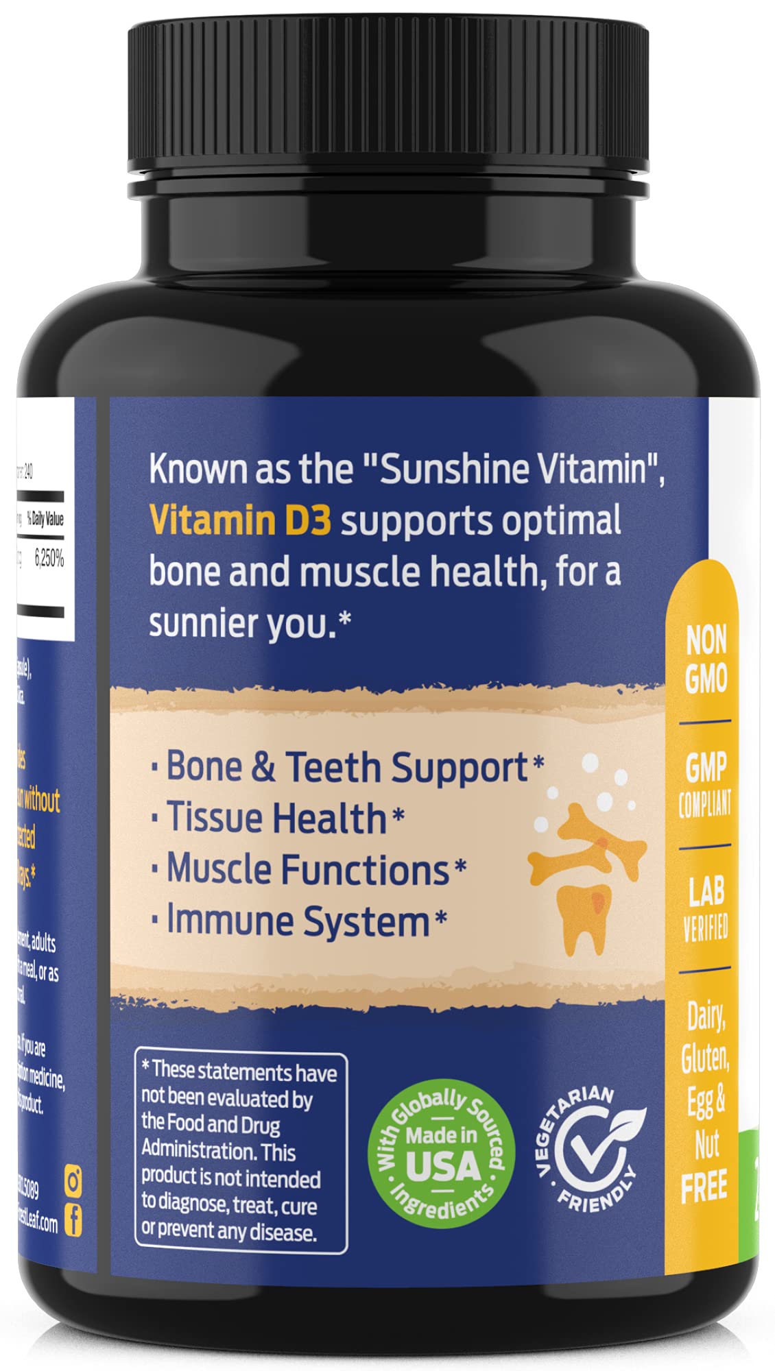 ForestLeaf vitamin d3 bottle on countertop conveys premium quality.