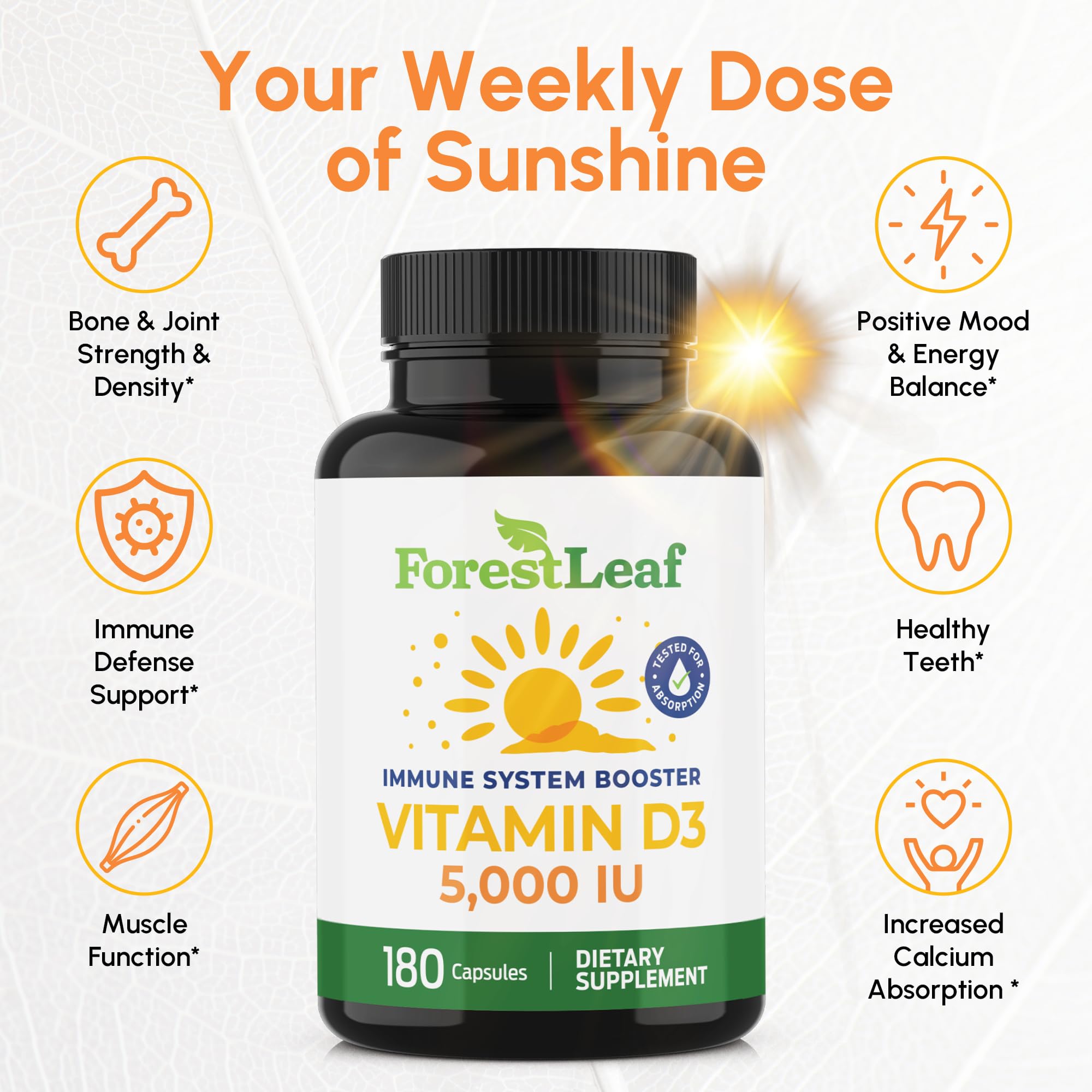ForestLeaf Vitamin D3 5000 IU capsule ready for daily intake