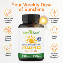 ForestLeaf Vitamin D3 5000 IU capsule ready for daily intake