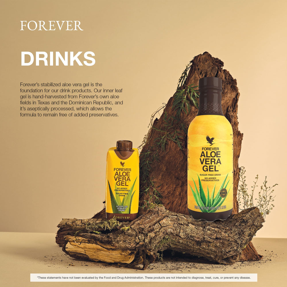 Forever Living Aloe Vera Gel packaging box emphasizes preservative-free product
