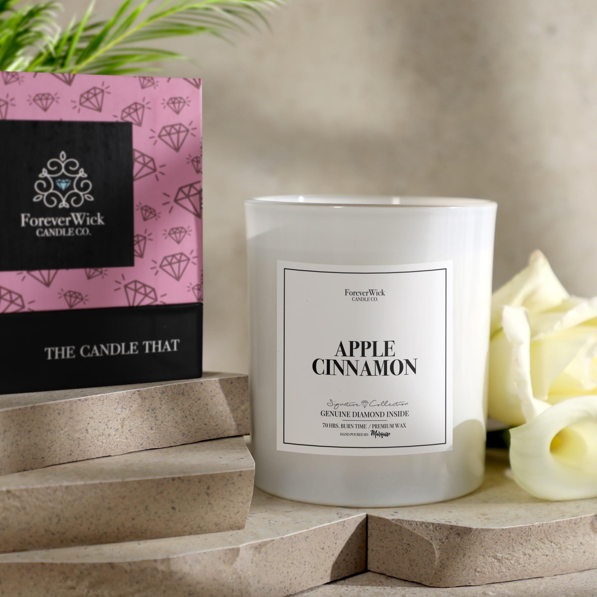 ForeverWick 14oz soy candle provides clean burn with apple cinnamon aroma.