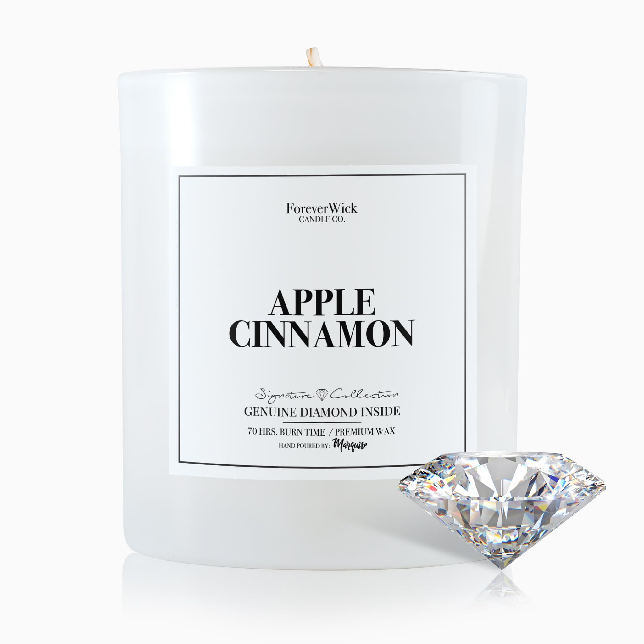 ForeverWick Apple Cinnamon Surprise Diamond Inside candle reveals a refined apple scent for cozy evenings.