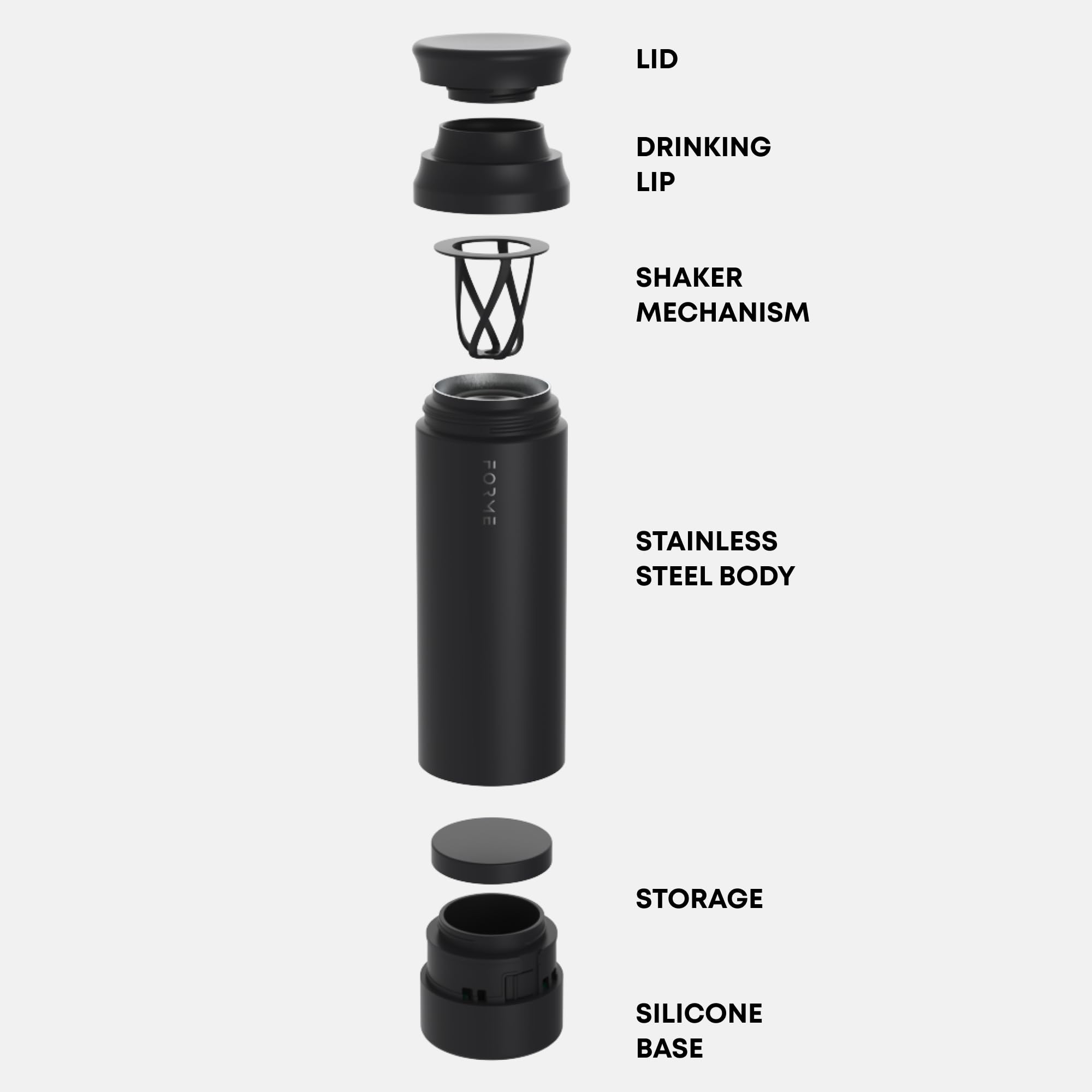 FORME silent shaker eliminates rattling for smooth workouts