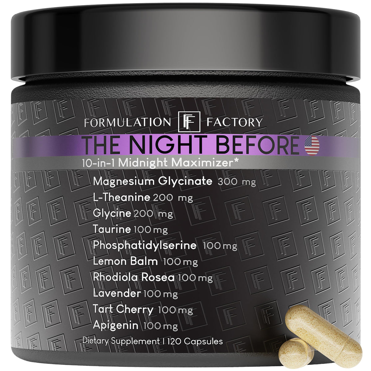 Formulation Factory The Night Before bottle on nightstand for a calm nightly routine.