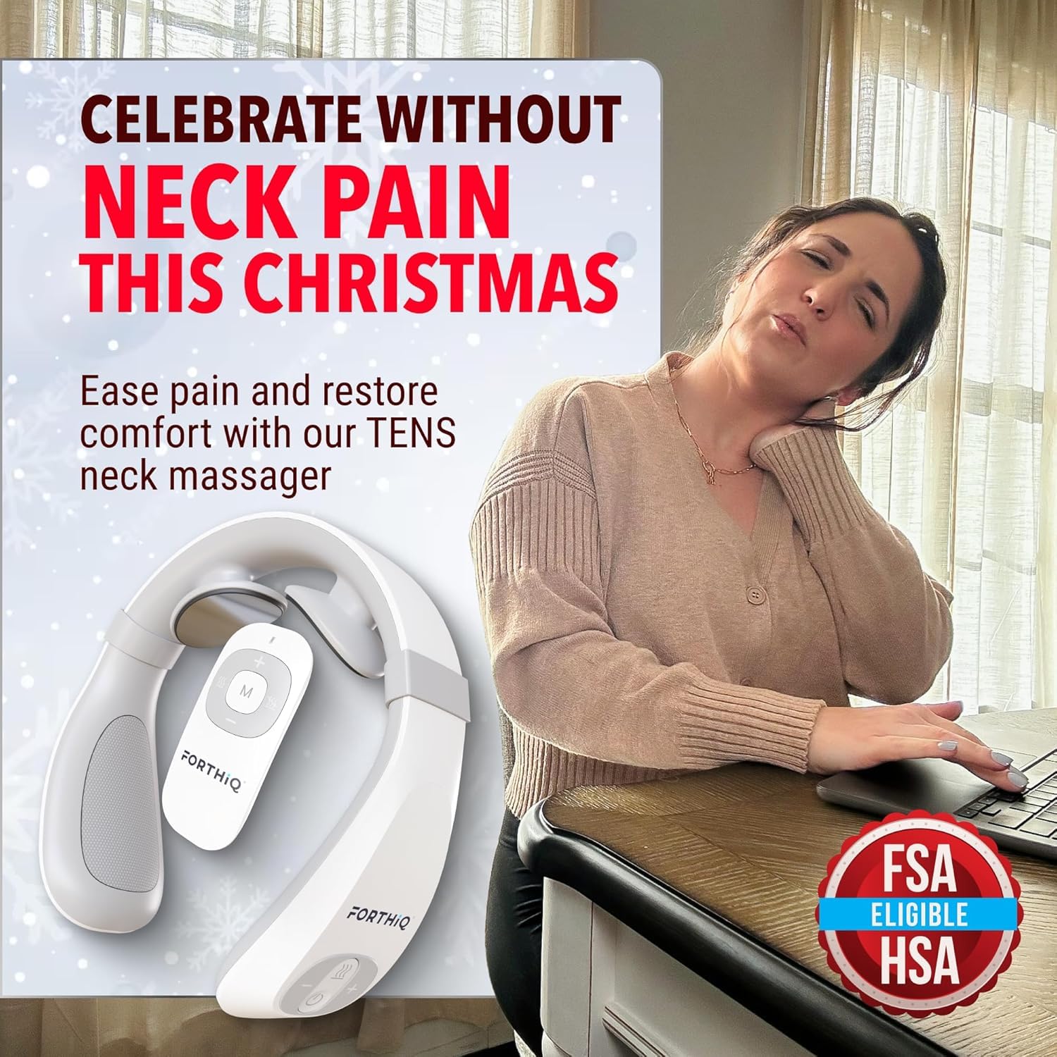 FORTHiQ Neck TENS heat feature highlighting warming relief during use