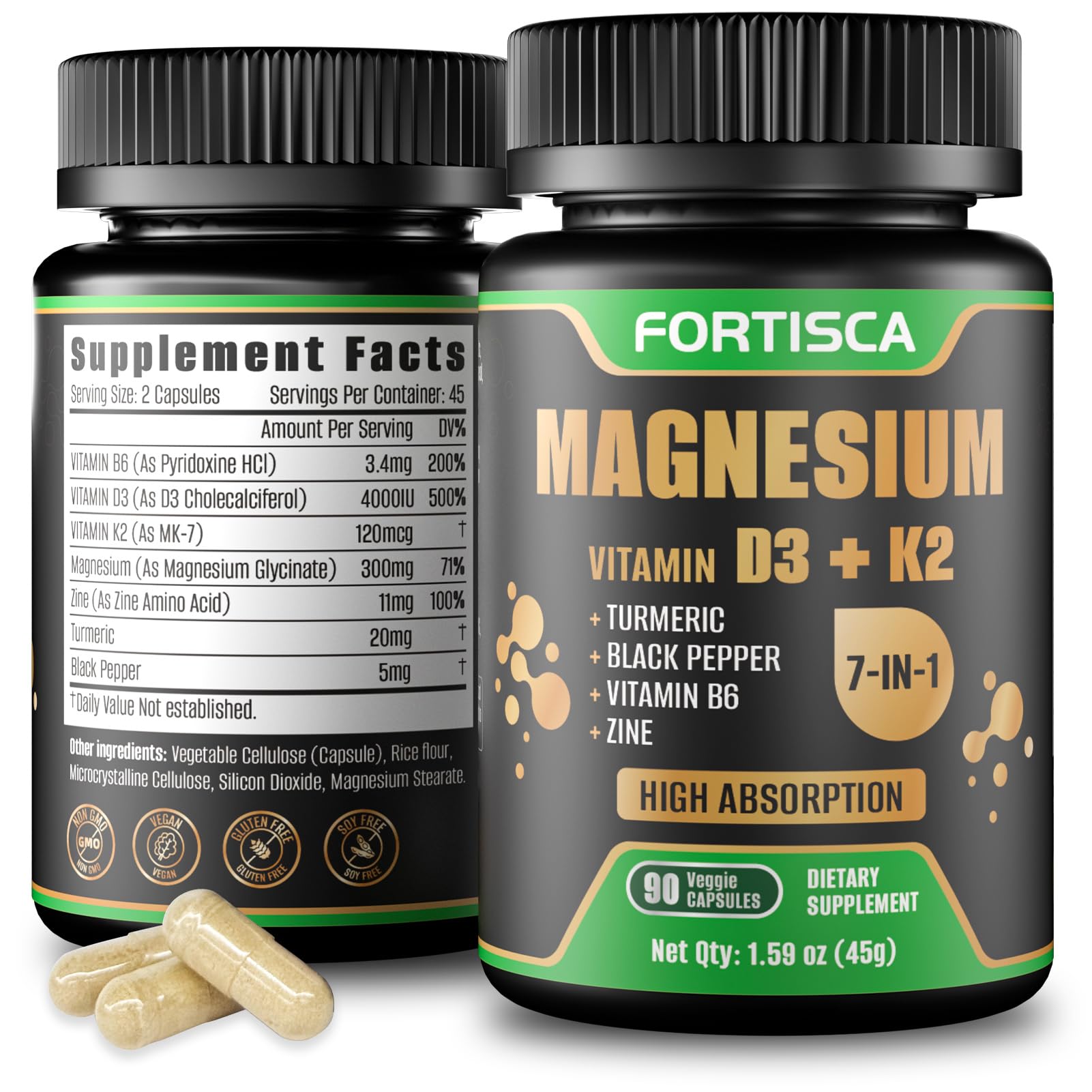 FORTISCA 7-in-1 bottle shown for daily vitality and calm.