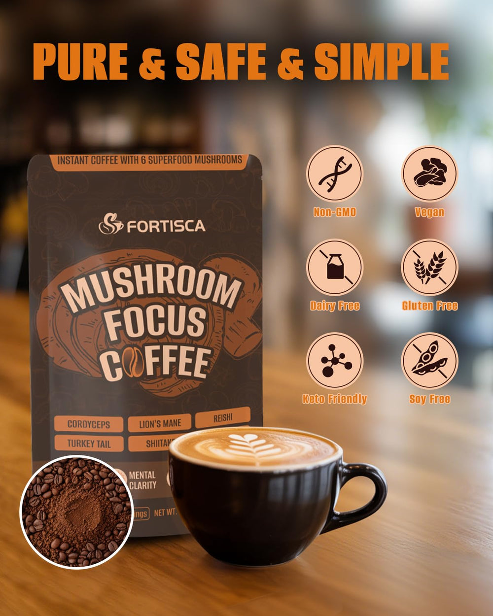 FORTISCA Mushroom Coffee on a bright morning desk ready to boost routine.