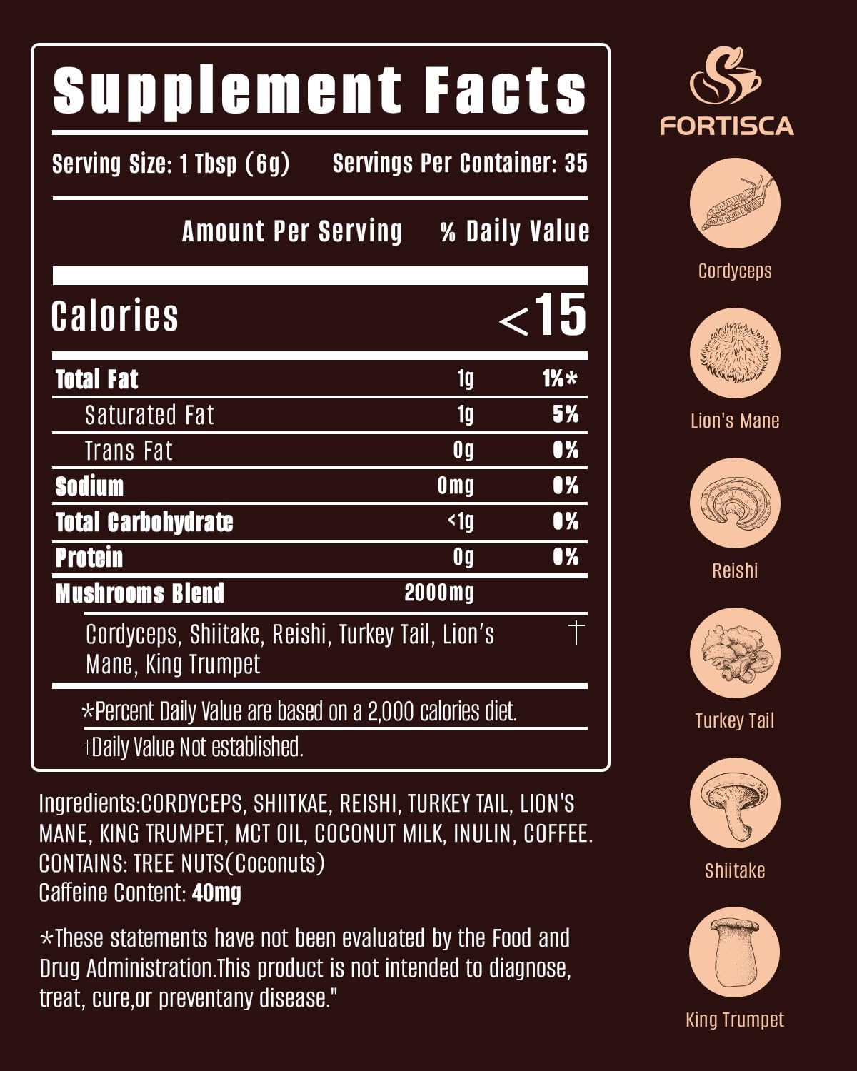 FORTISCA Mushroom Coffee scoop measuring one tablespoon for consistent strength