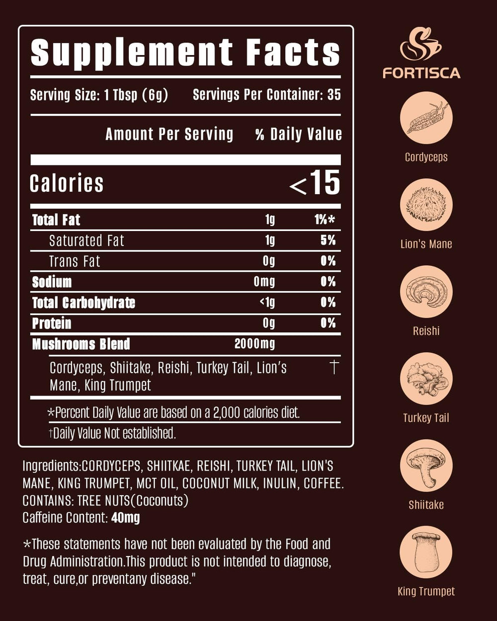 FORTISCA Mushroom Coffee scoop measuring one tablespoon for consistent strength