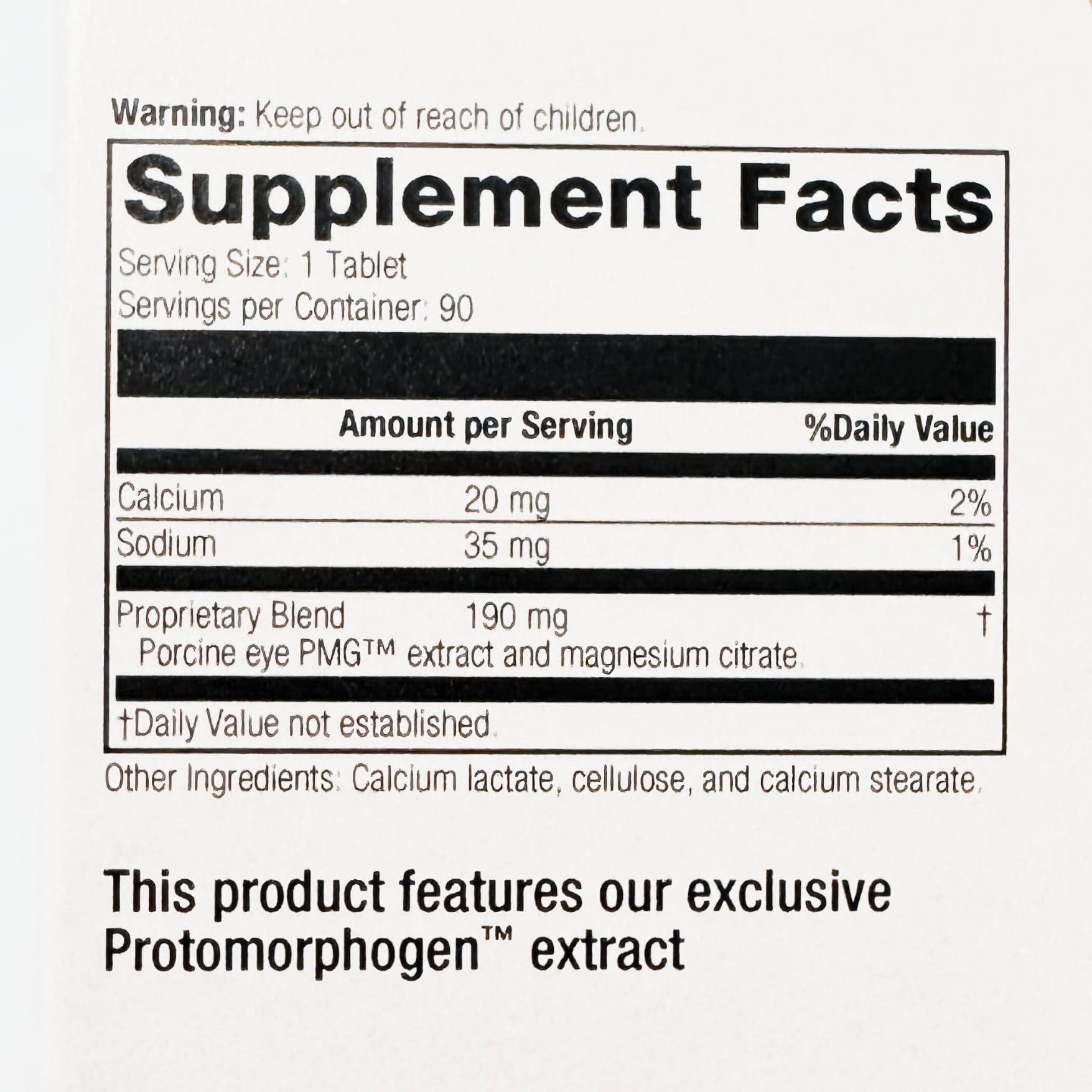 FortuneFoundry SP Oculotrophin PMG bottle label highlights PMG extracts for cellular eye health