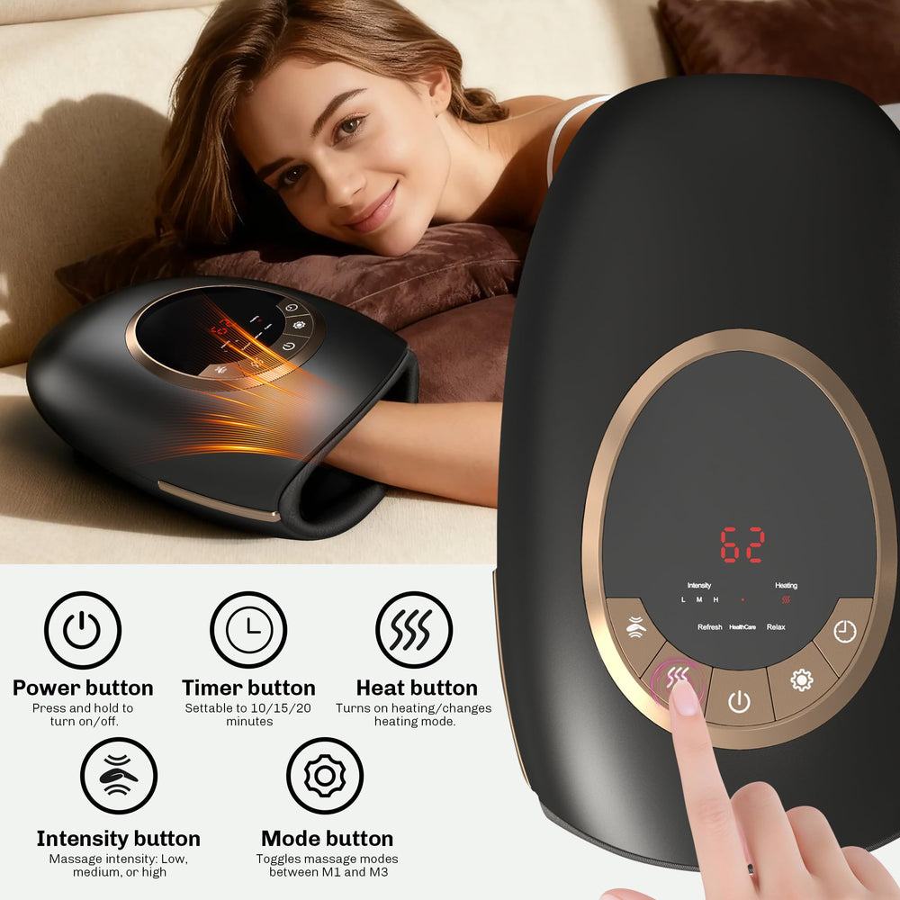 Foruisin hand massager in desk setting offering convenient on-the-go care.