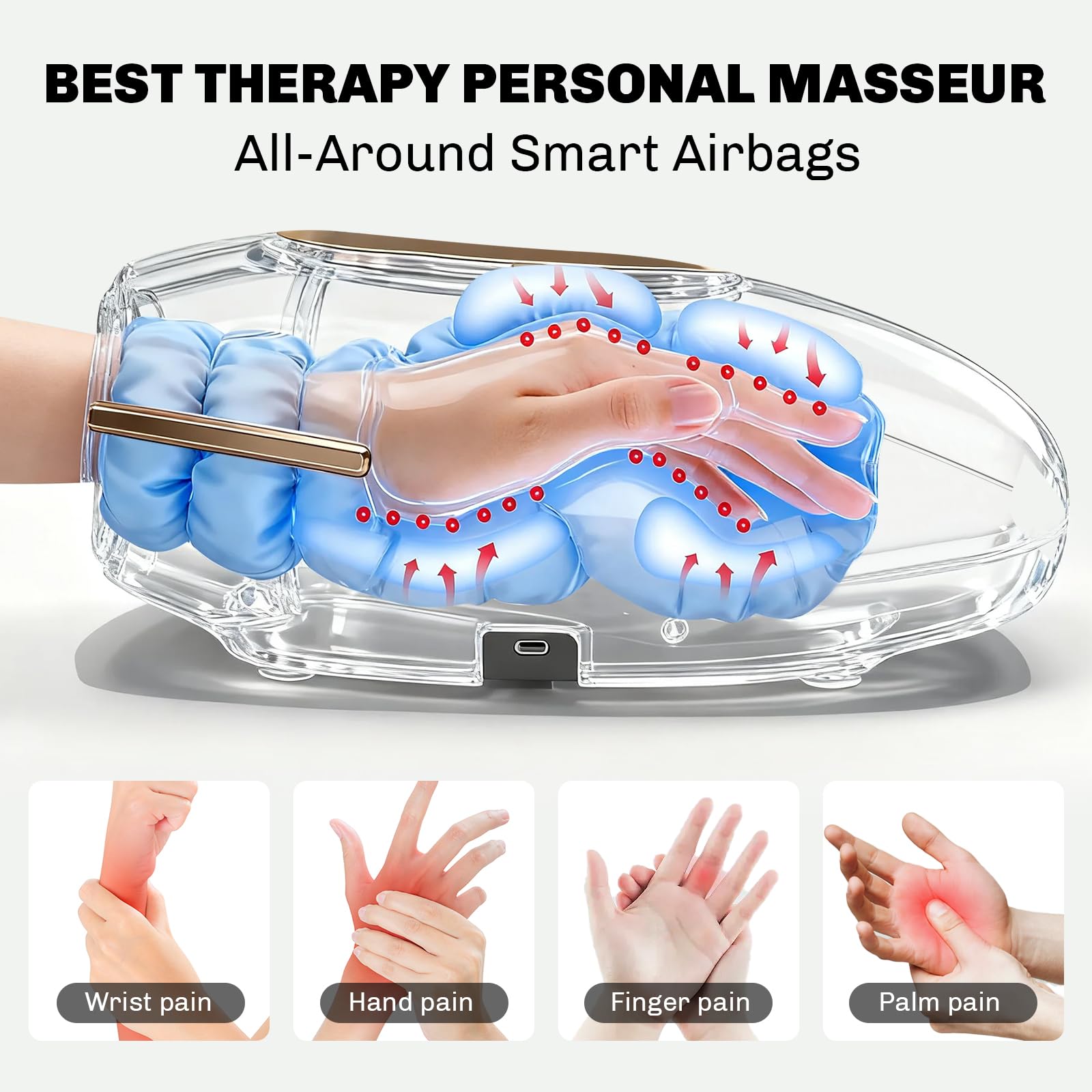 Foruisin hand massager in mode options for targeted palm and finger relief.