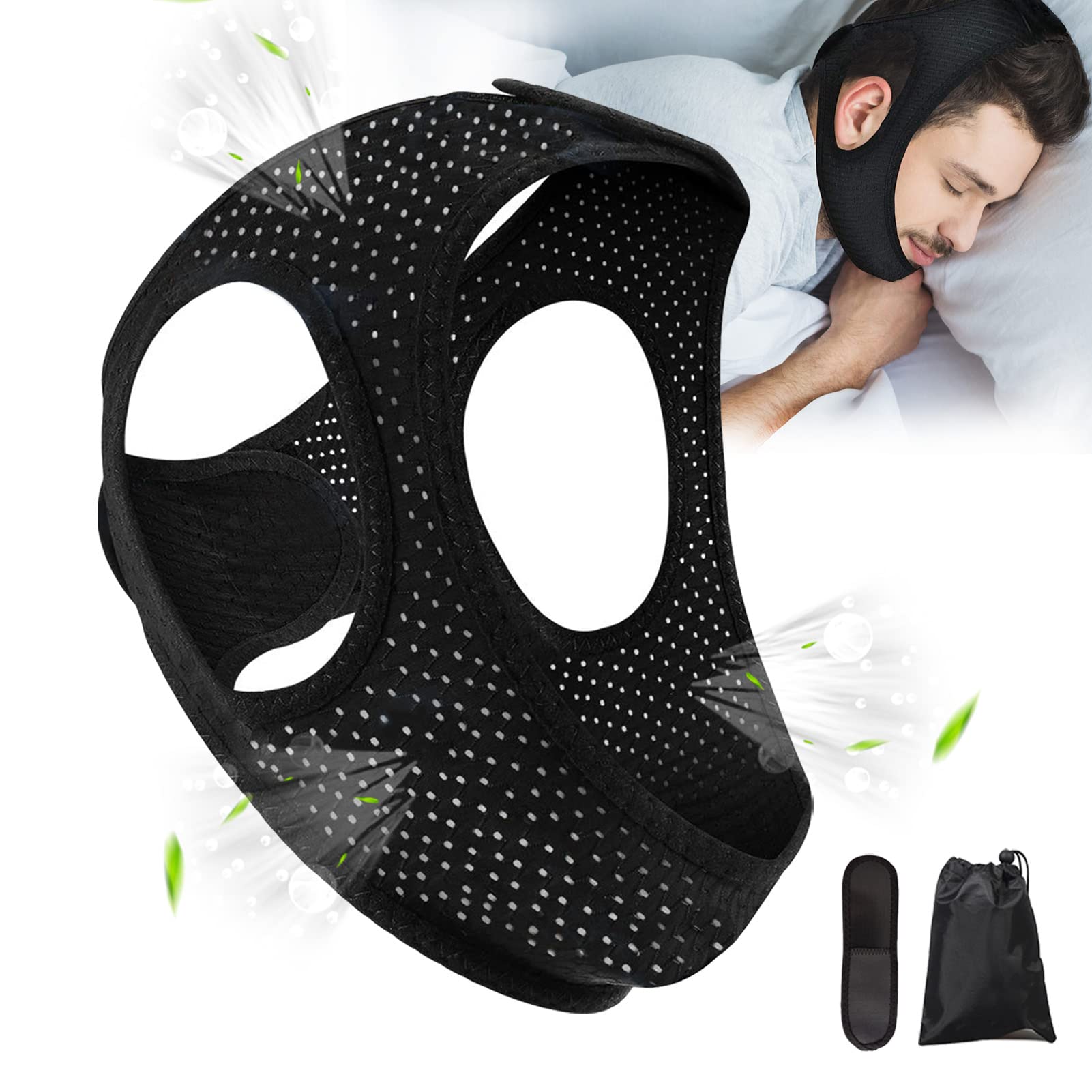 Forzacx anti-snore chin strap closeup highlighting breathable fabric and secure chin support.