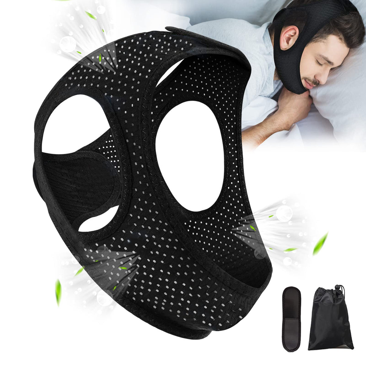 Forzacx anti-snore chin strap closeup highlighting breathable fabric and secure chin support.