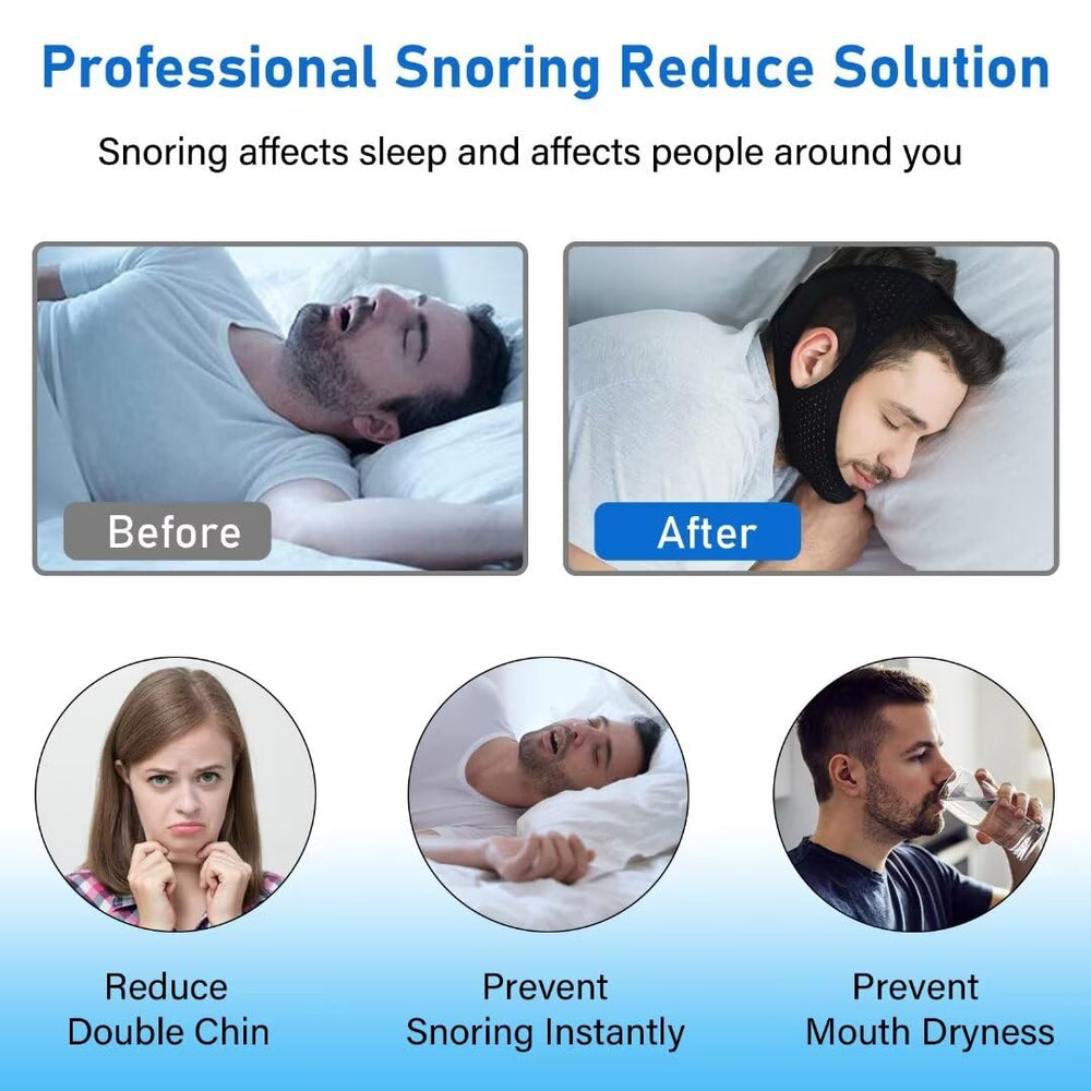 Forzacx anti-snore chin strap wearer shows comfortable, non-slip fit overnight.