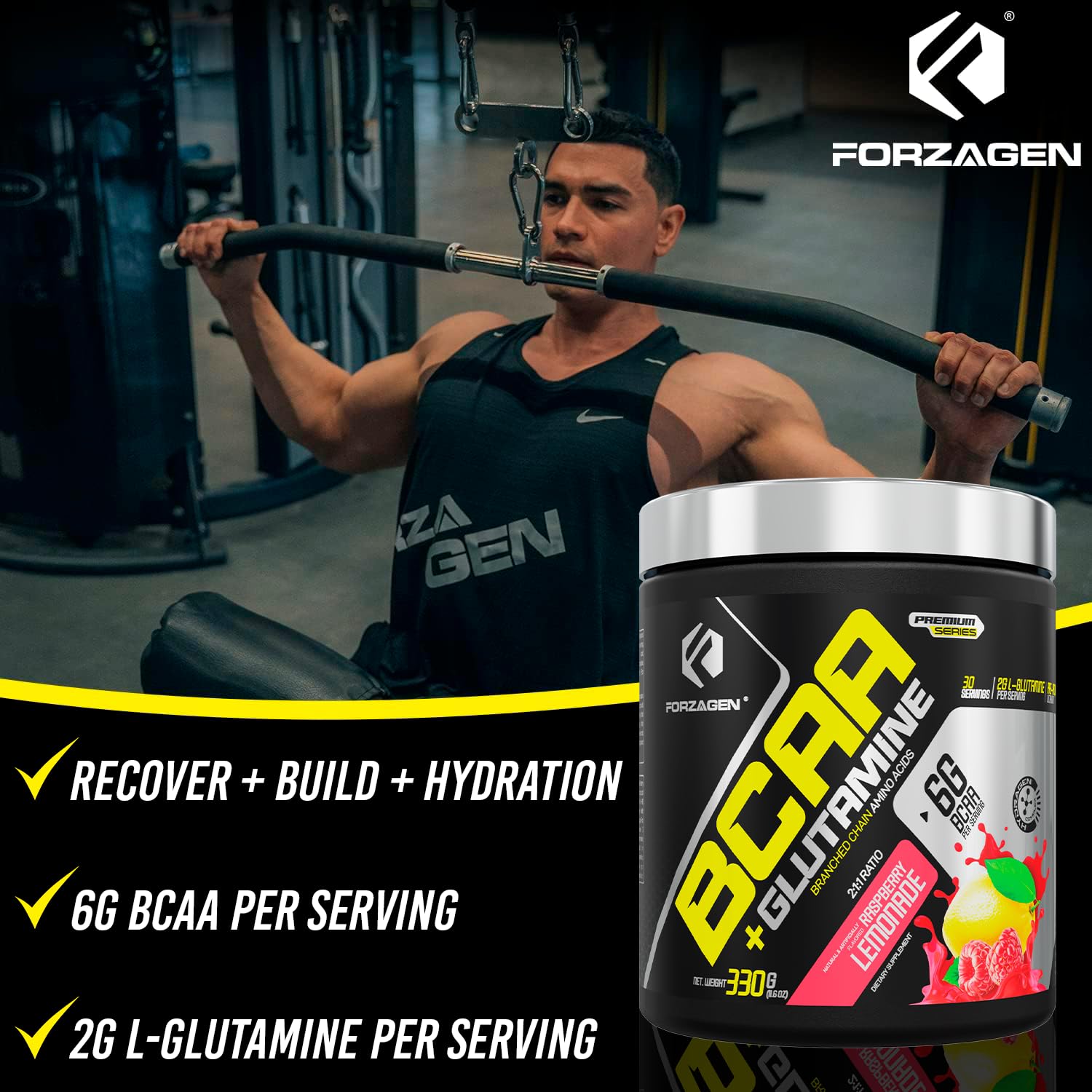 Forzagen BCAAs glutamine powder label with nutrition info