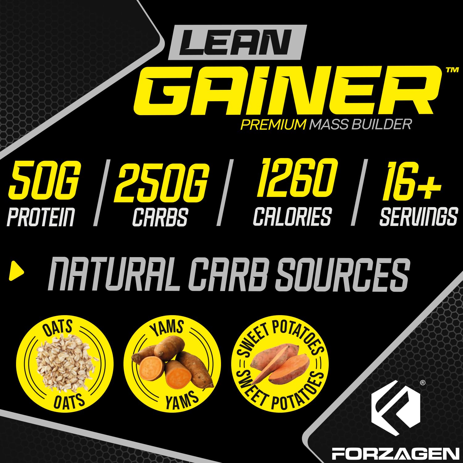 Ingredients panel highlighting premium proteins and natural carbohydrates.