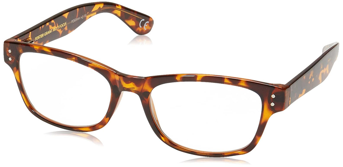 Foster Grant Conan Multifocus rectangular reading glasses show 54mm lenses plus 1.5, ideal for seamless task switching.