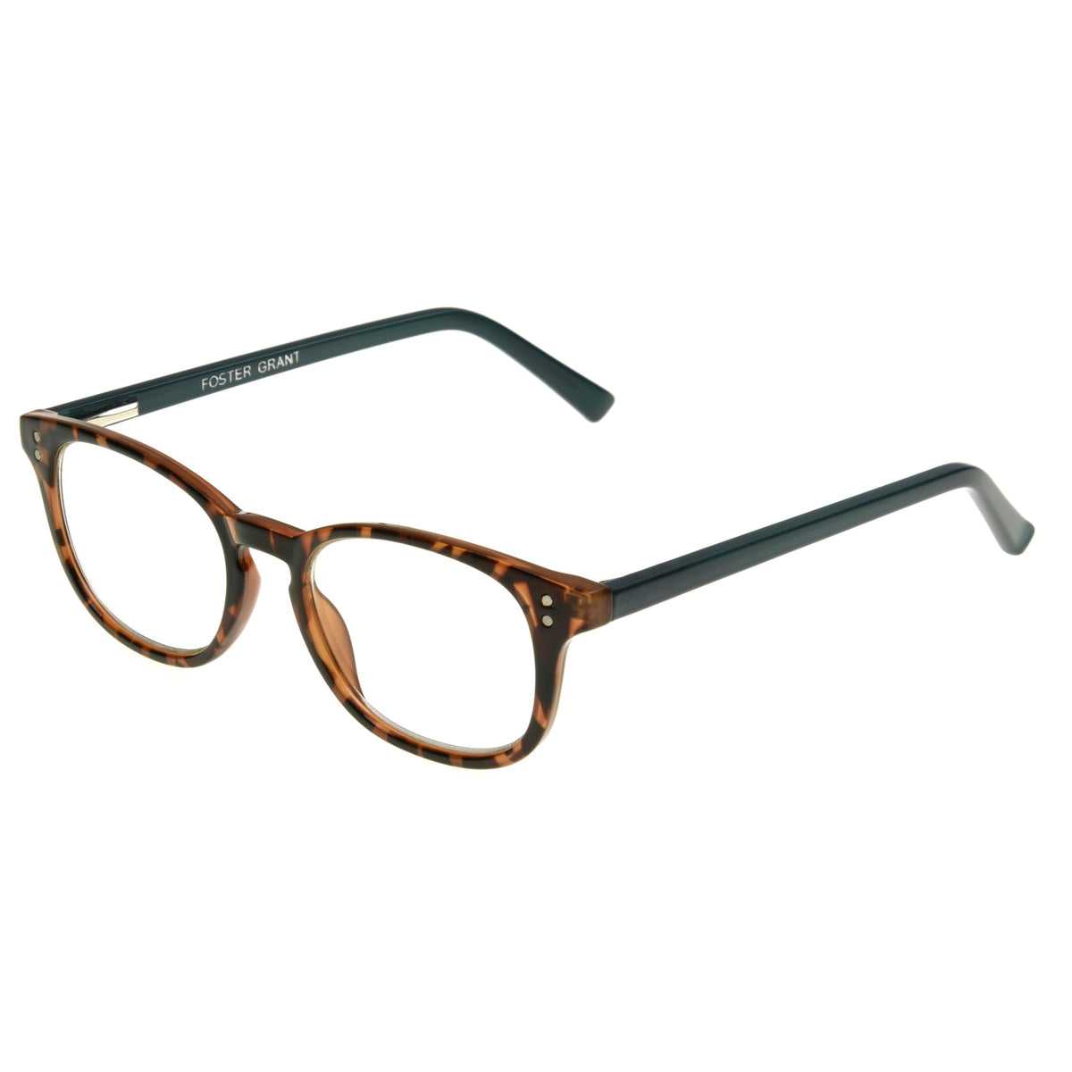 Foster Grant Elodie brown tortoise frame with keyhole bridge for comfortable daily reading.