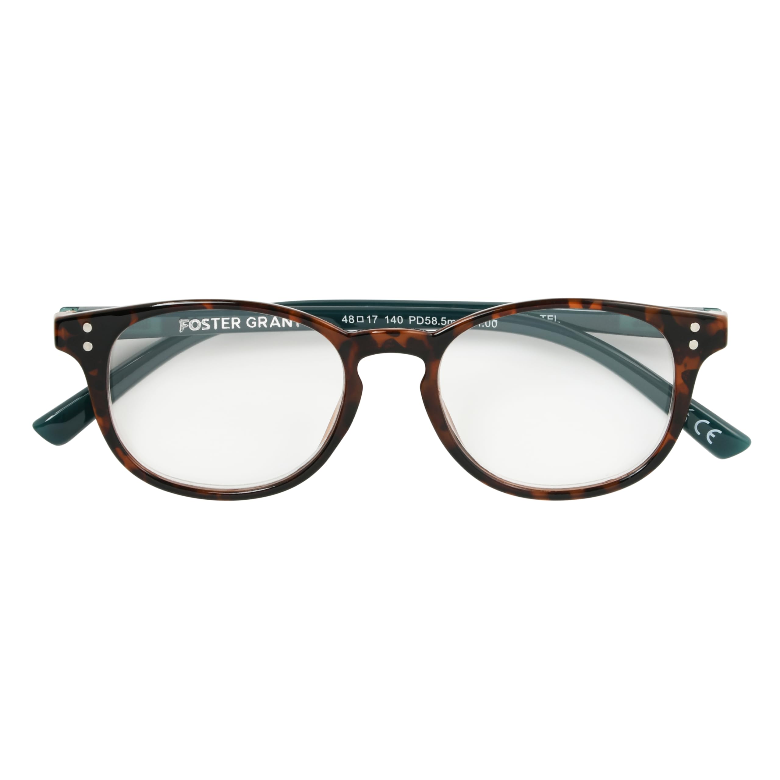 Foster Grant Elodie round reading glasses on model demonstrate flattering, lightweight design.