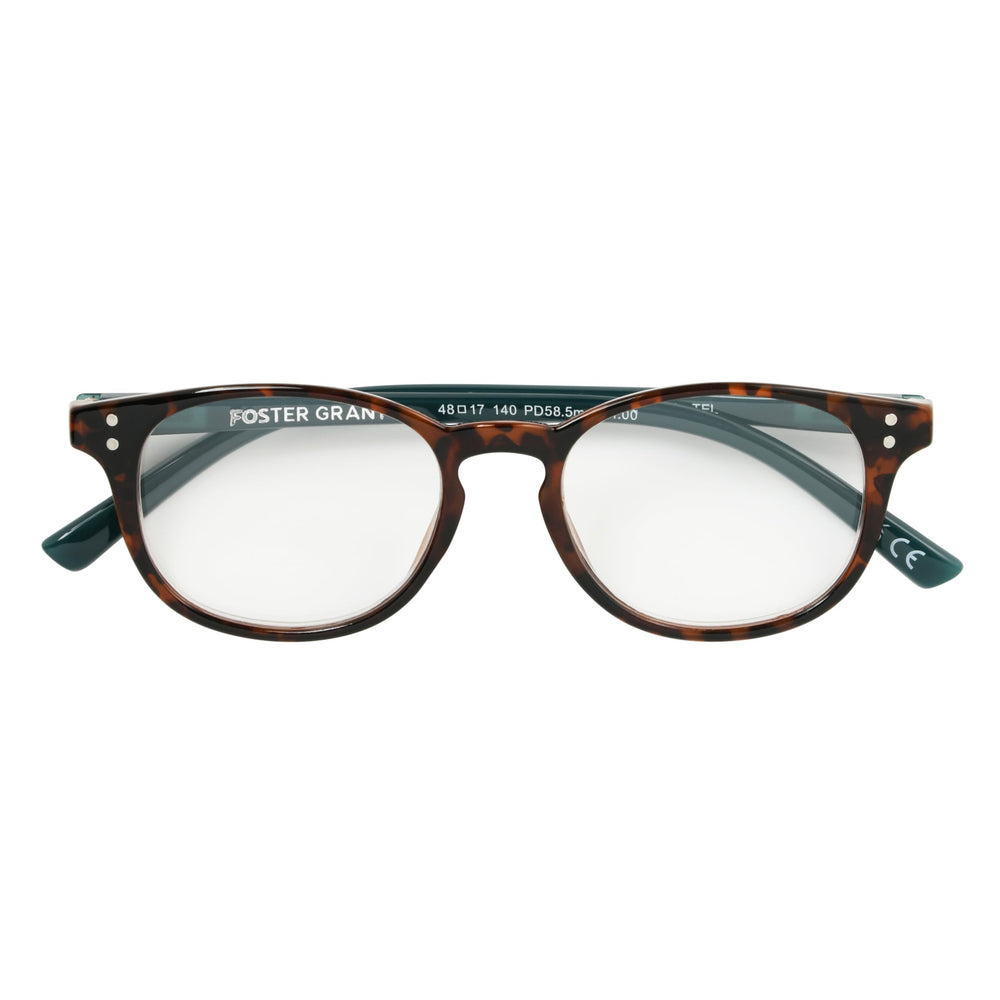 Foster Grant Elodie round reading glasses on model demonstrate flattering, lightweight design.
