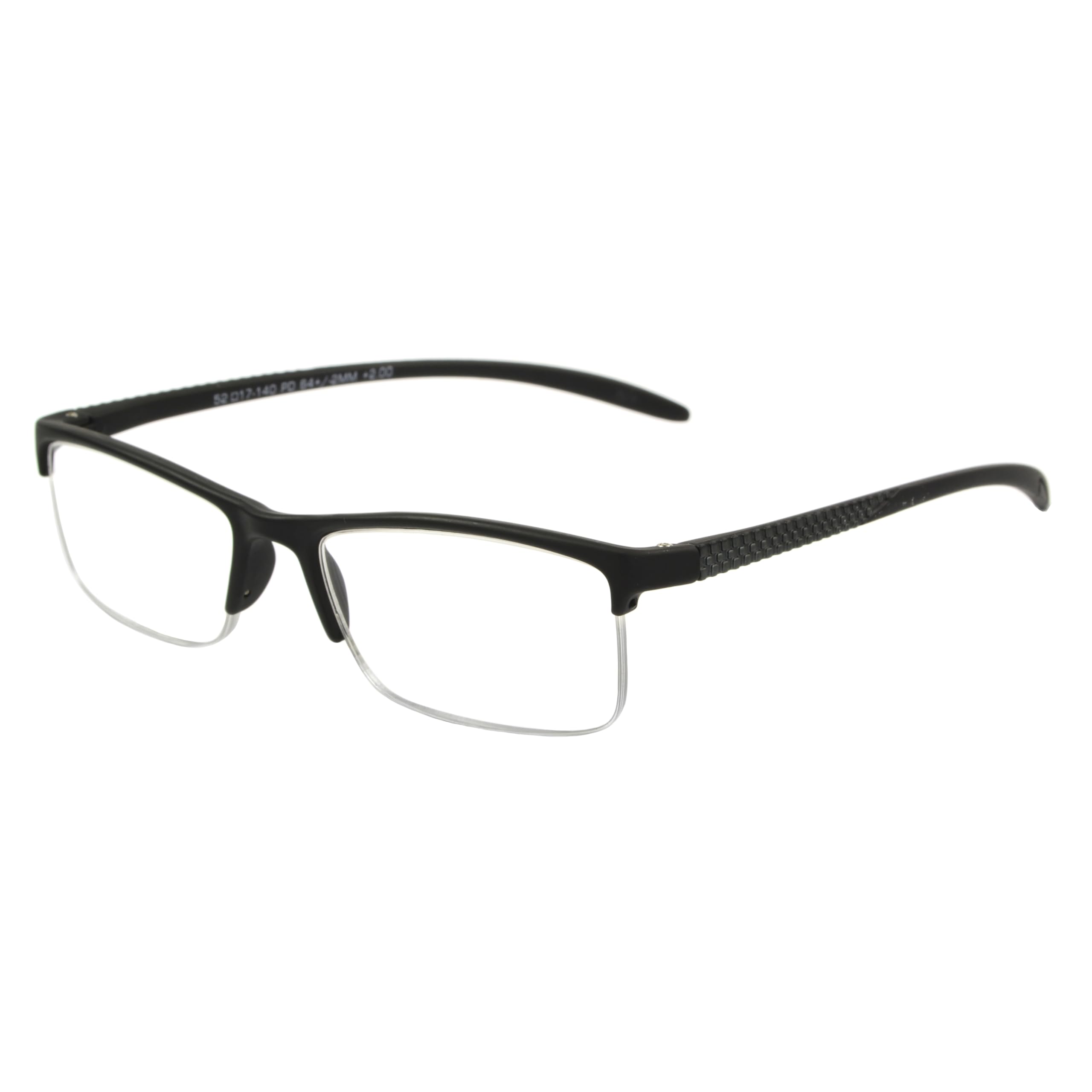 Foster Grant Paolo square reading glasses in black with transparent lenses for daily use.