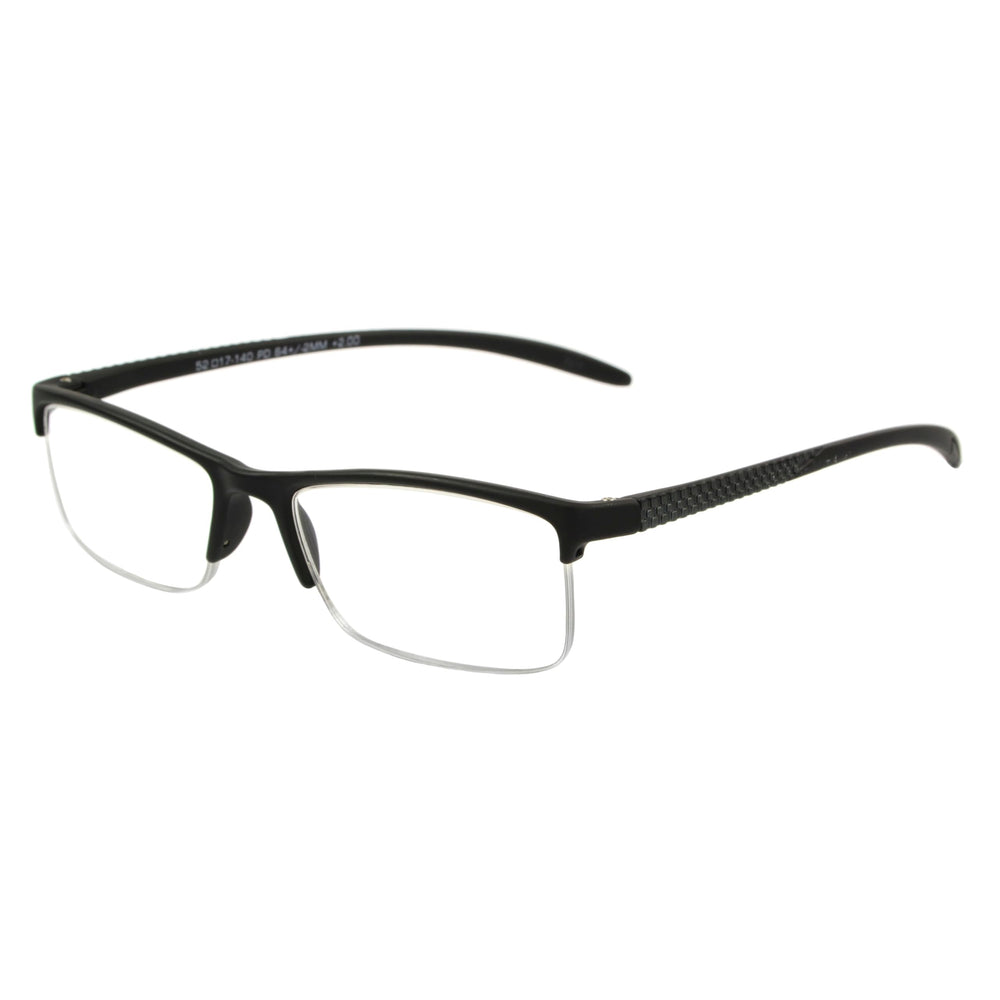 Foster Grant Paolo square reading glasses in black with transparent lenses for daily use.