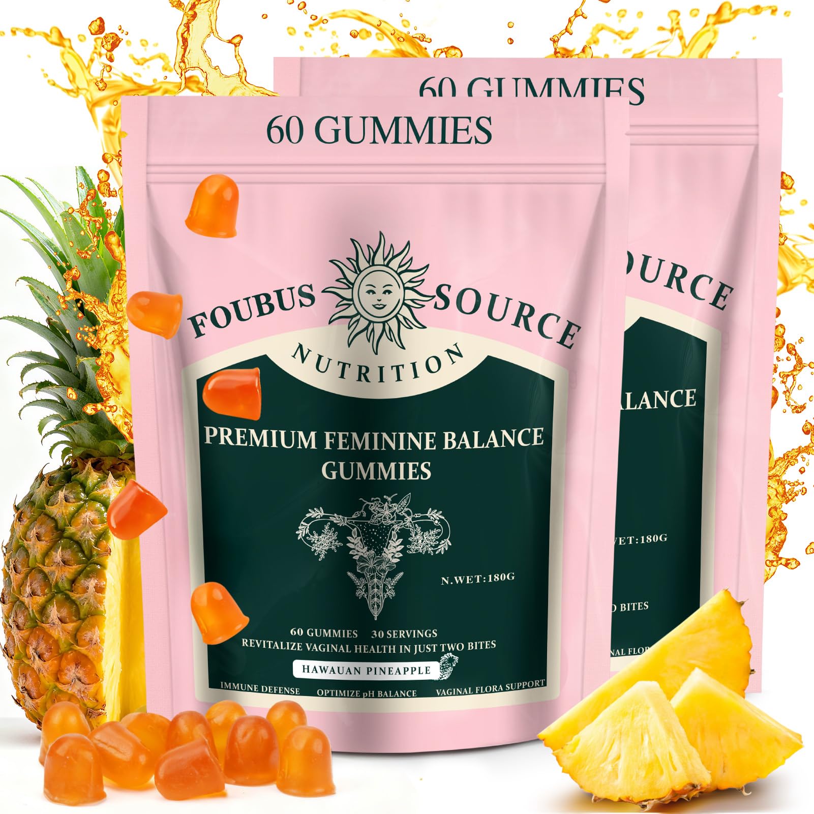 FOUBUS Vital Source gummies bottle with pour for convenient daily routine.