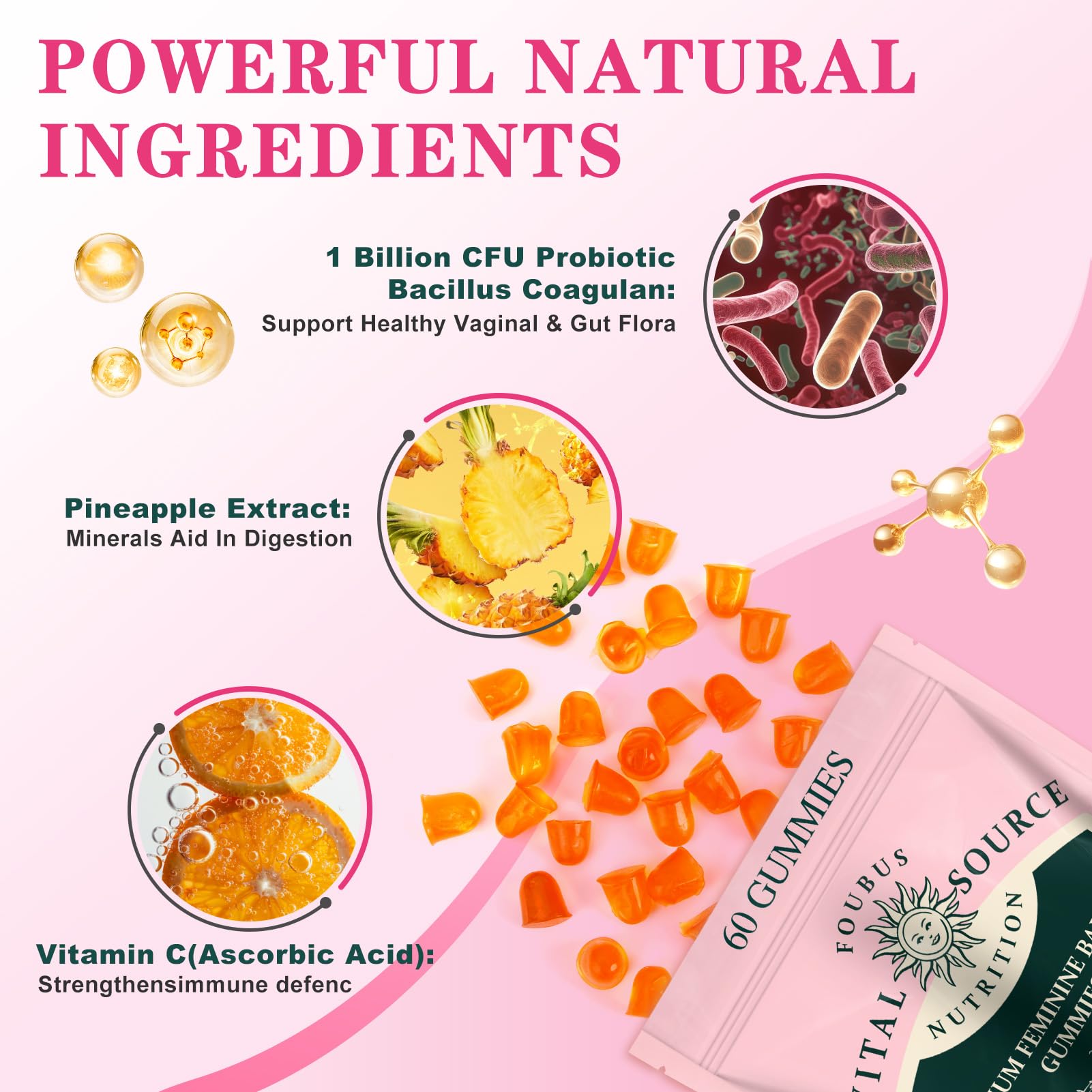 FOUBUS gummies pack showing convenient sixty-day supply for daily wellness.
