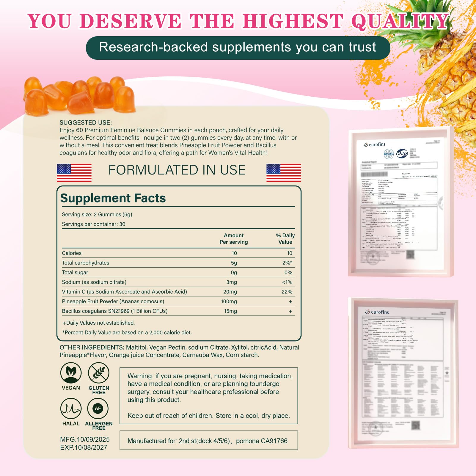 FOUBUS vegan gluten-free badge on package emphasizes clean formulation.