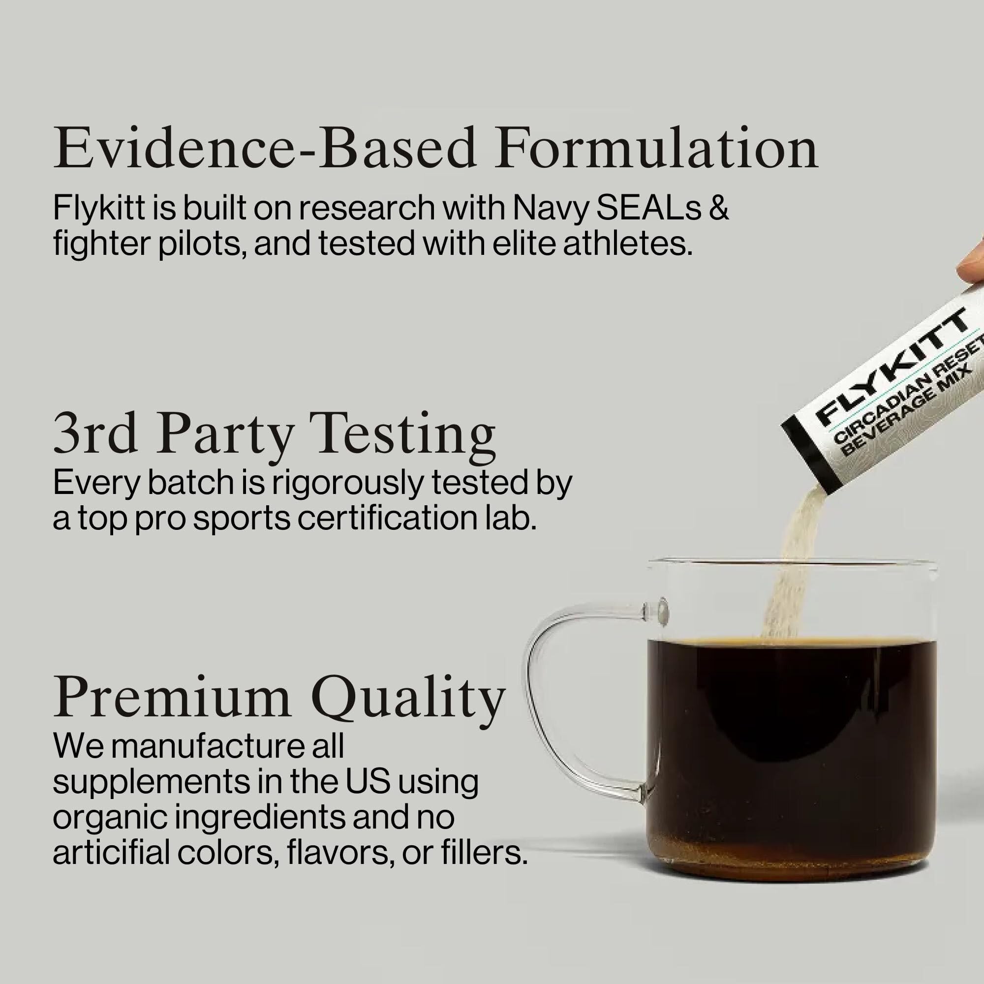 Traveler on plane uses Flykitt kit to stay energized during flight.