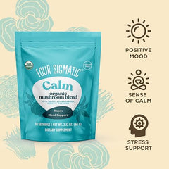Close-up of Four Sigmatic Calm Mushroom Blend powder enhancing your morning routine with adaptogenic calm.