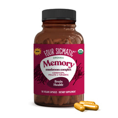 Four Sigmatic Memory Capsules bottle for daily focus and mental clarity during work.