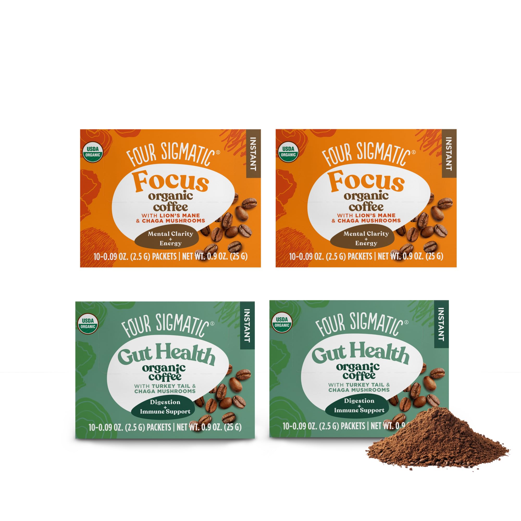 Four Sigmatic mushroom coffee mix pack hero image showing Lion's Mane and Cordyceps blends for focus