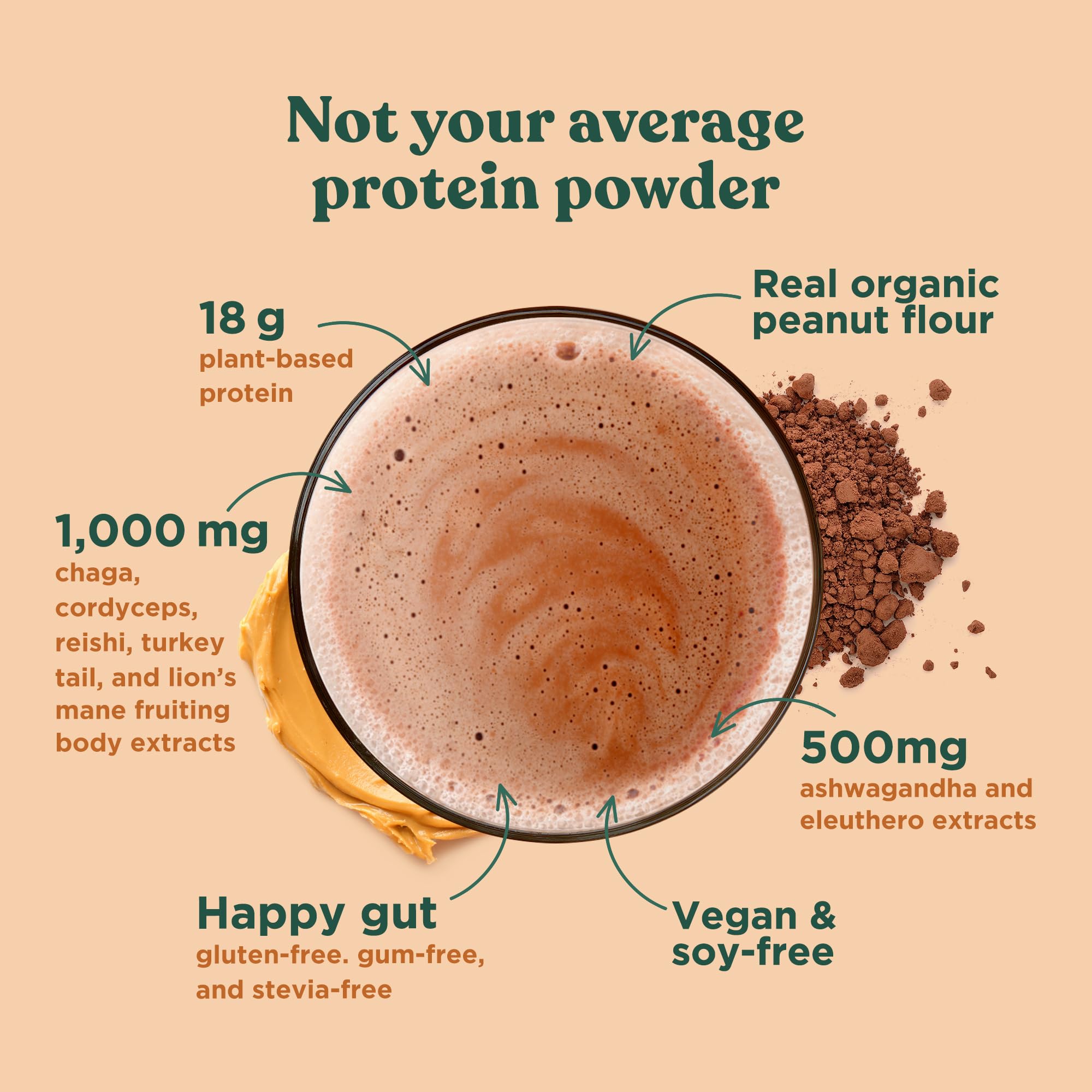 Four Sigmatic organic ingredients label close-up underlining clean plant protein sources