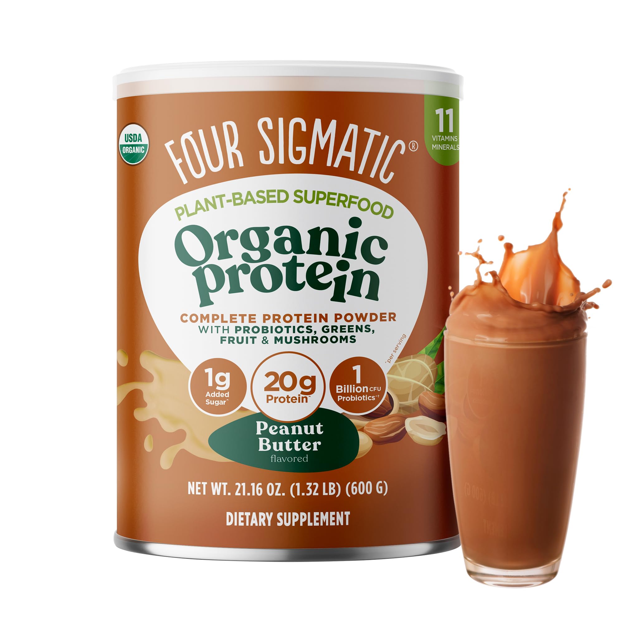 Four Sigmatic Organic Protein bottle front showing clean vegan formulation for everyday smoothies