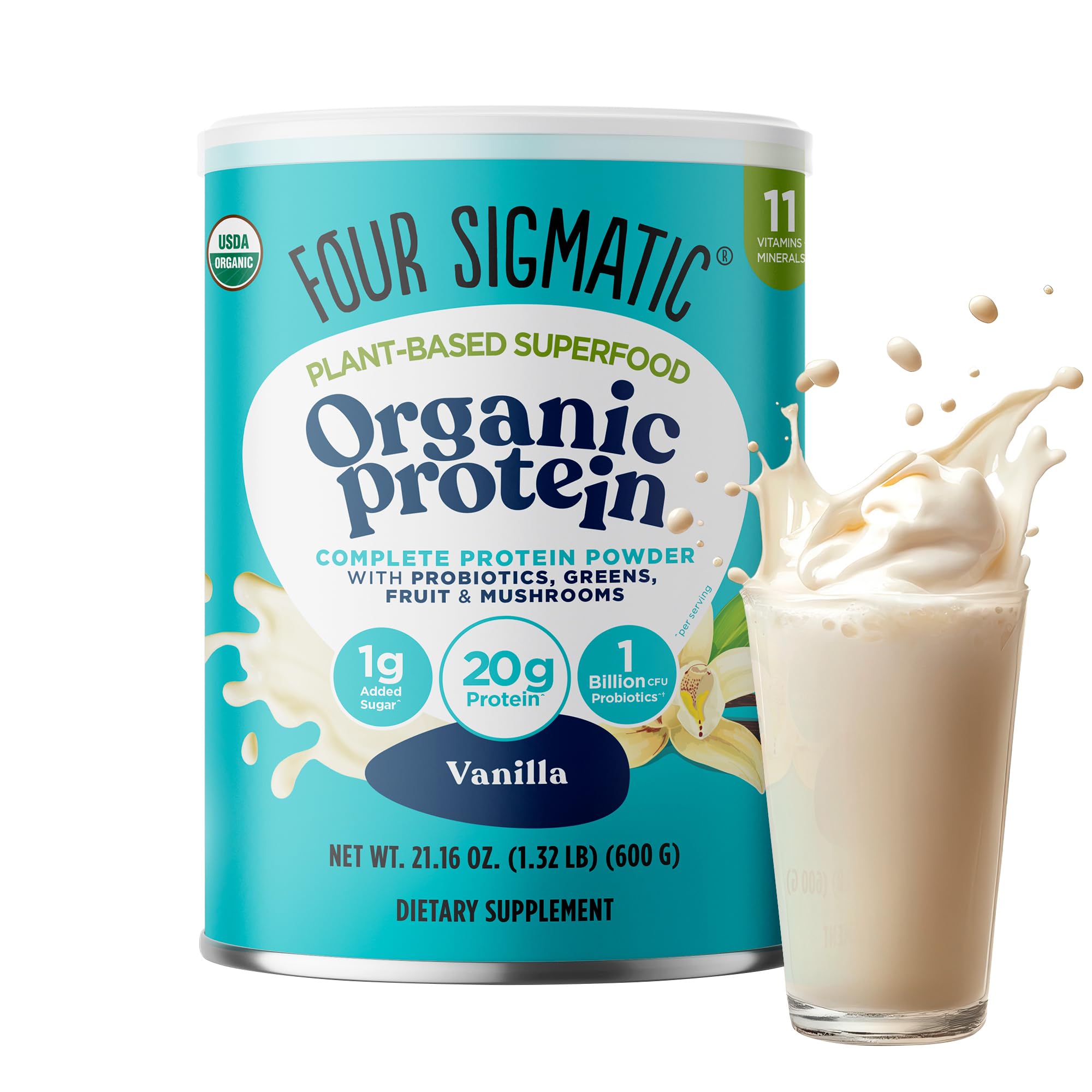 Four Sigmatic Organic Vegan Protein Powder vanilla tub for daily protein boost